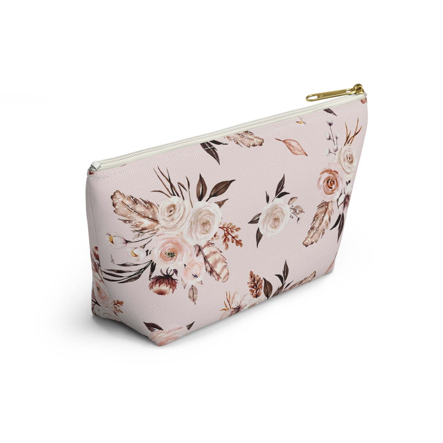 Pink Floral Accessory Pouch w T-bottom