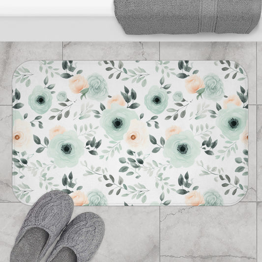 Mint Foral Bath Mat