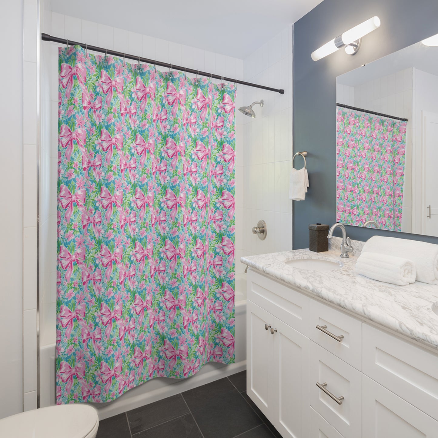 Preppy Pink Bows Shower Curtains