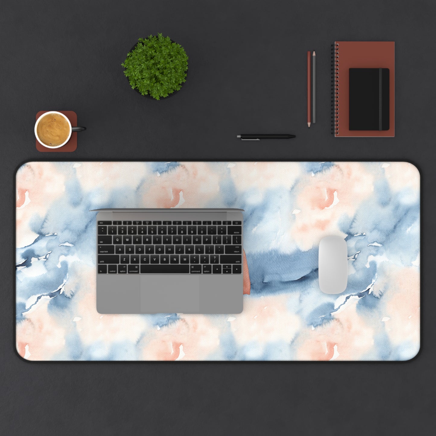 Watercolor Pink and Blue Rainbow Desk Mat