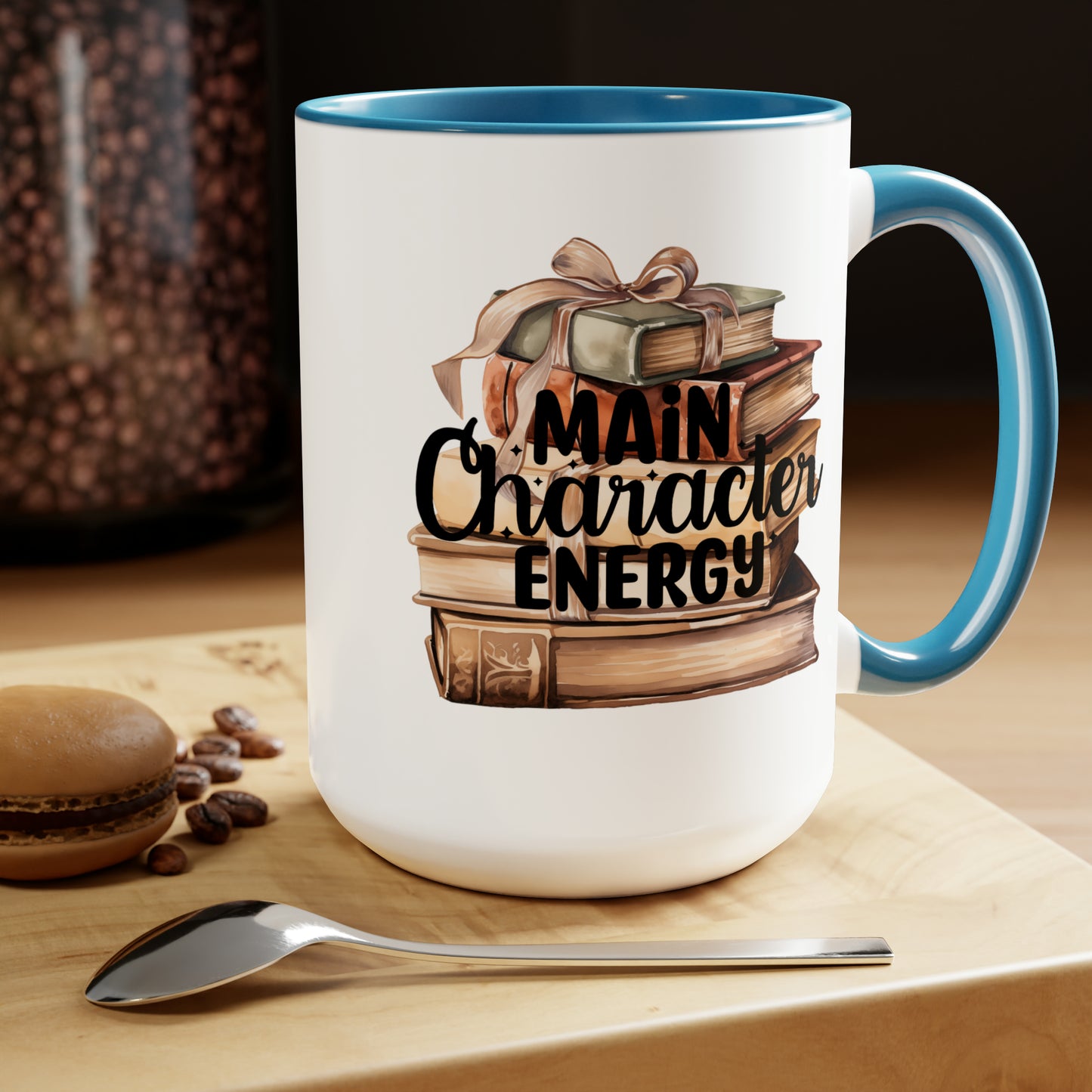 Main Character Energy Book Stack Two-Tone Coffee Mugs, 15oz