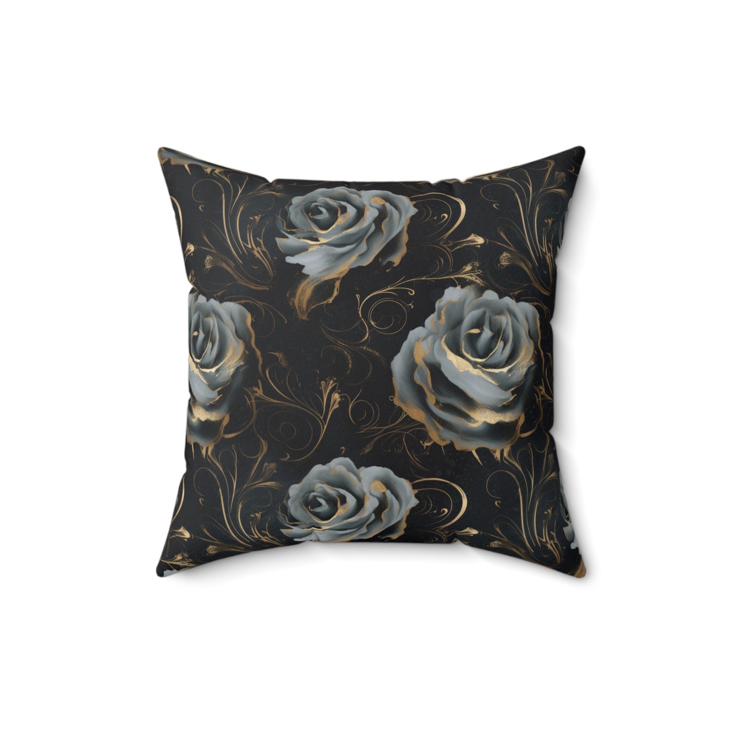 Black Blue Rose Spun Polyester Square Pillow