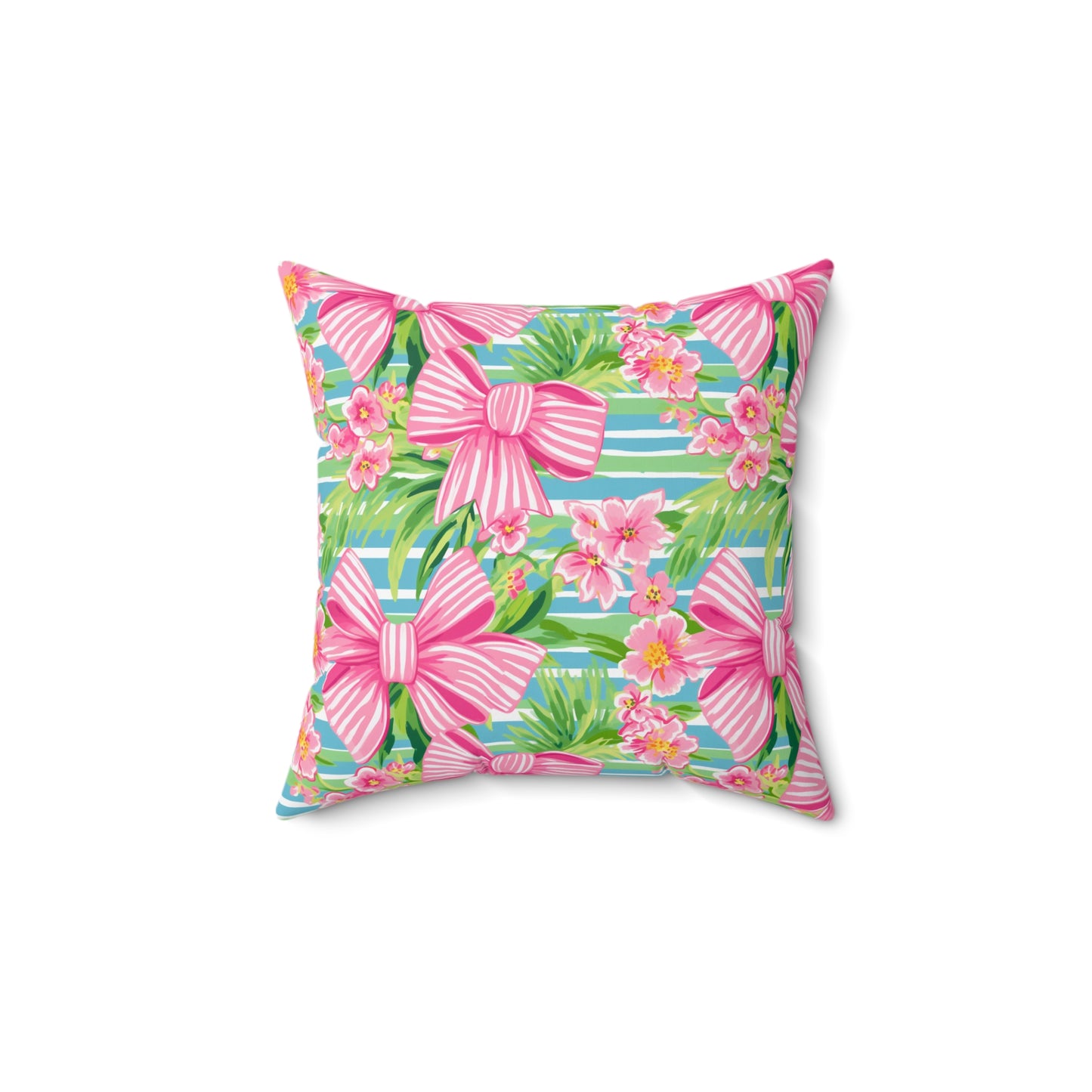 Pink Striped Bows Spun Polyester Square Pillow