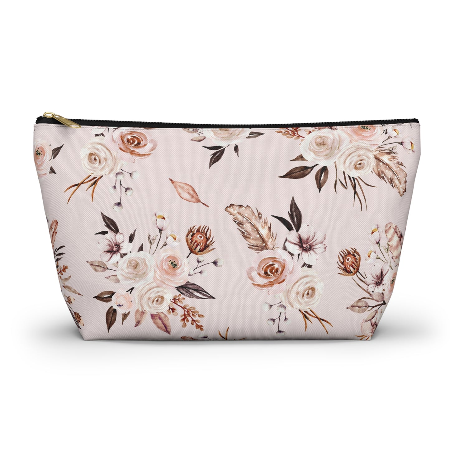 Pink Floral Accessory Pouch w T-bottom