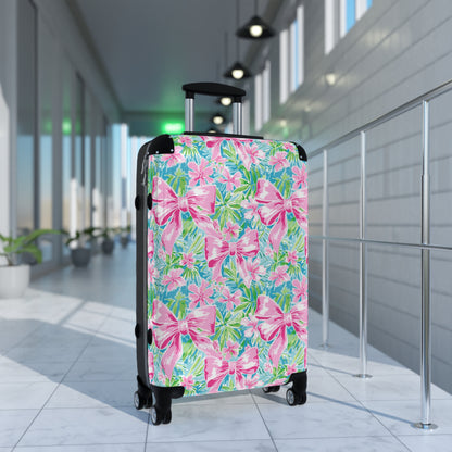 Preppy Pink Bows Bright Floral Suitcase