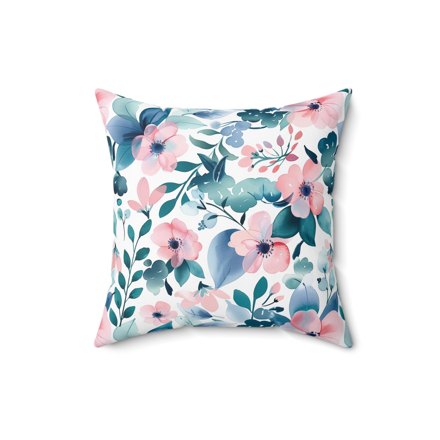 Pink and Teal Floral Faux Suede Square Pillow