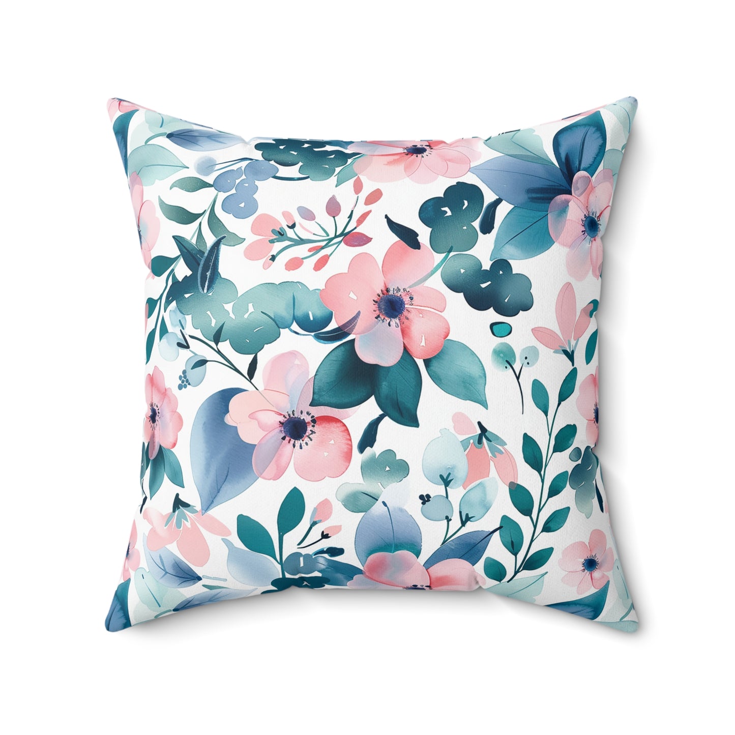 Pink and Teal Floral Faux Suede Square Pillow