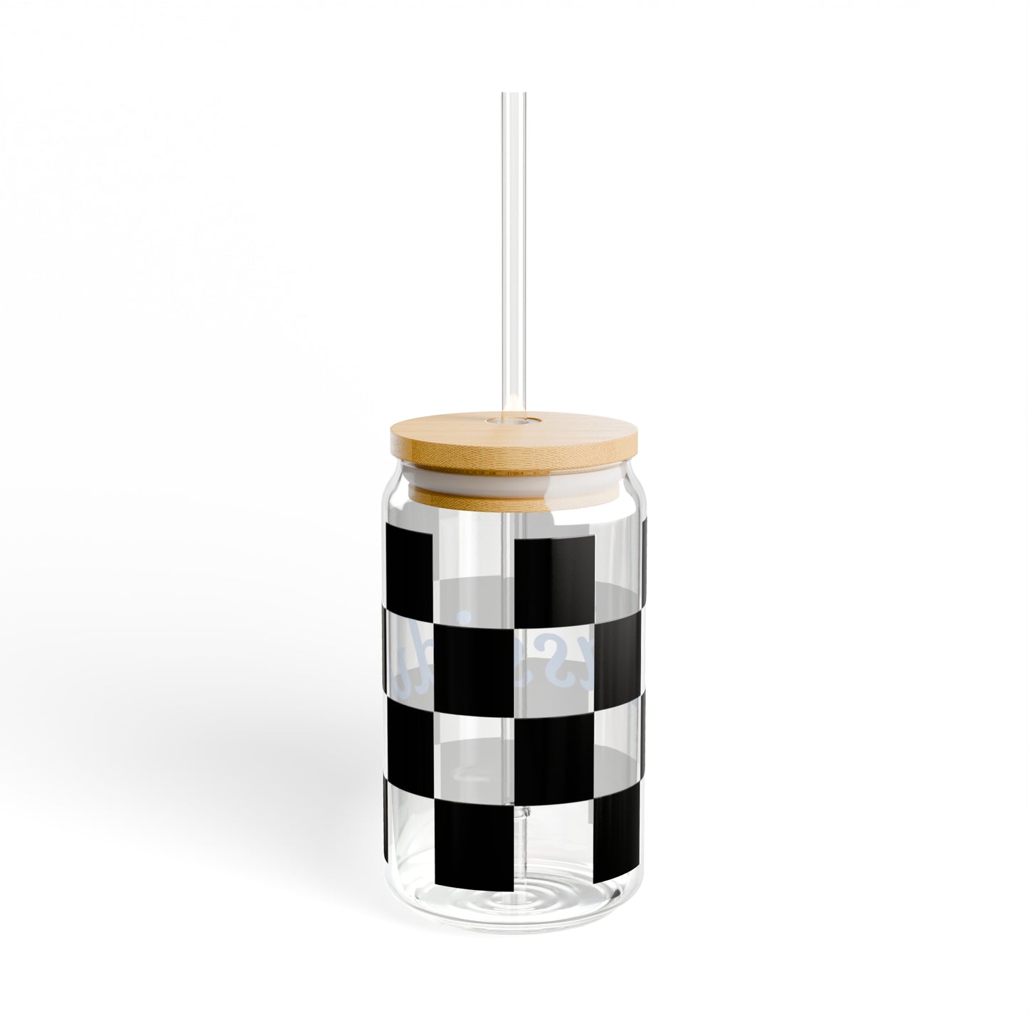 Personalized Black Checkerboard Sipper Glass, 16oz