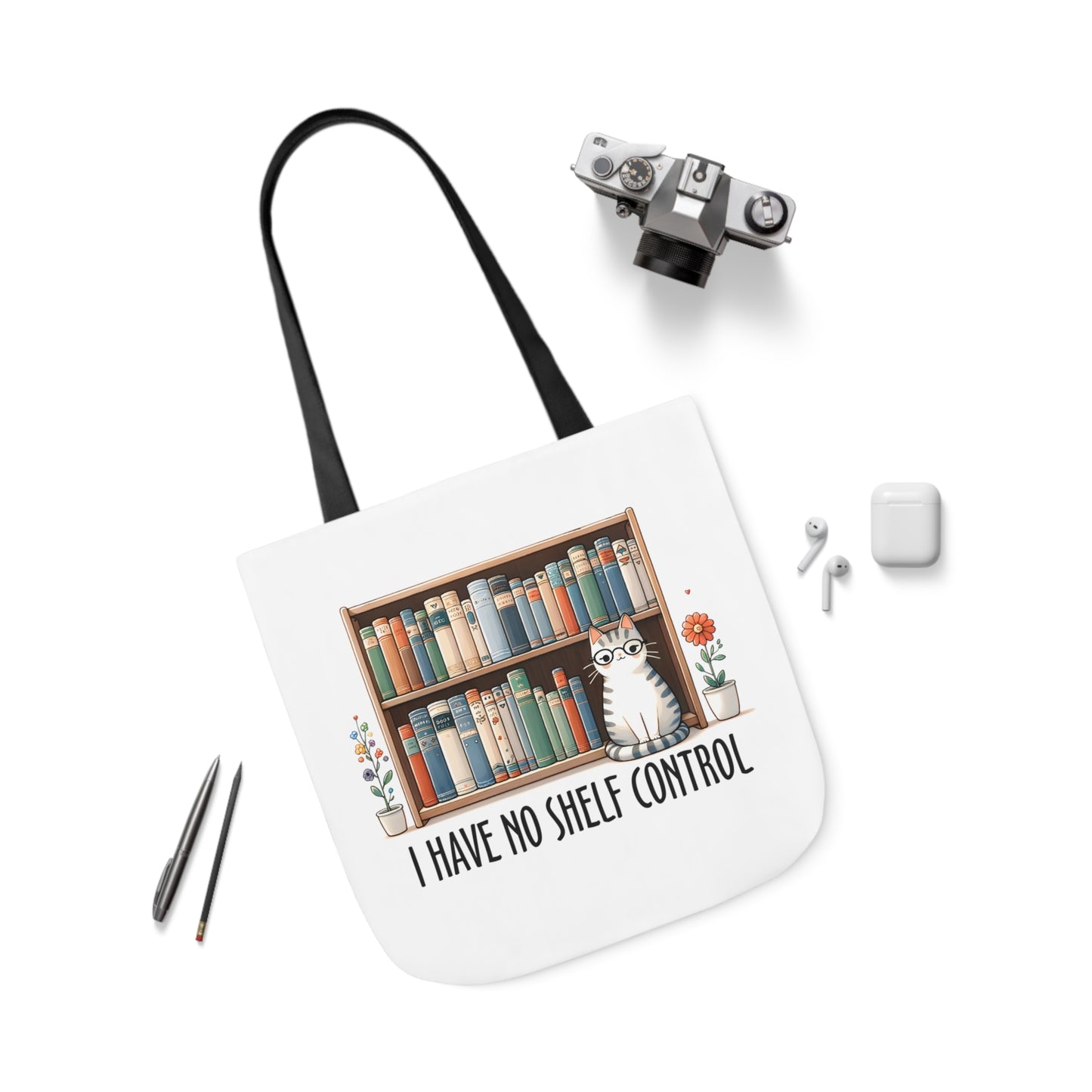 I Have No Shelf Control Cat Canvas Tote Bag, 3-Color Straps