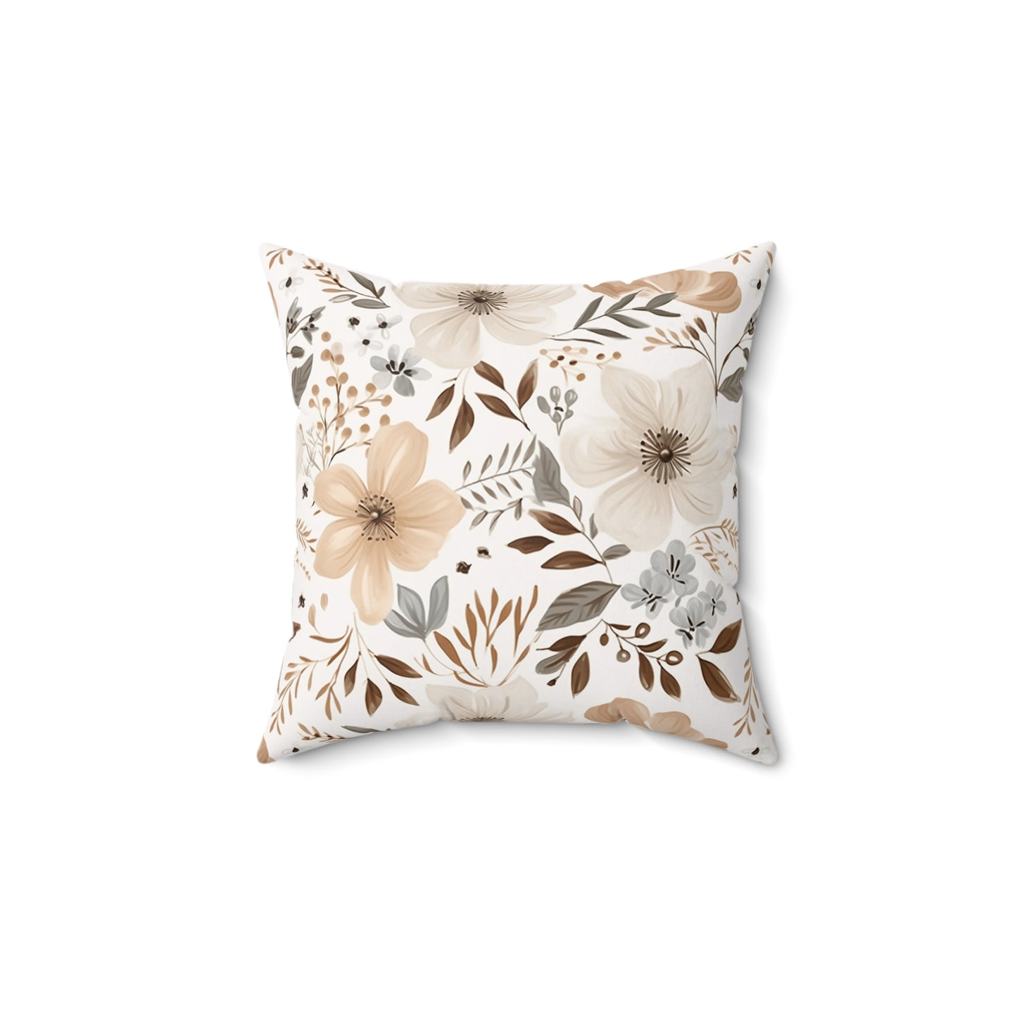 Beige Boho Floral Faux Suede Square Pillow