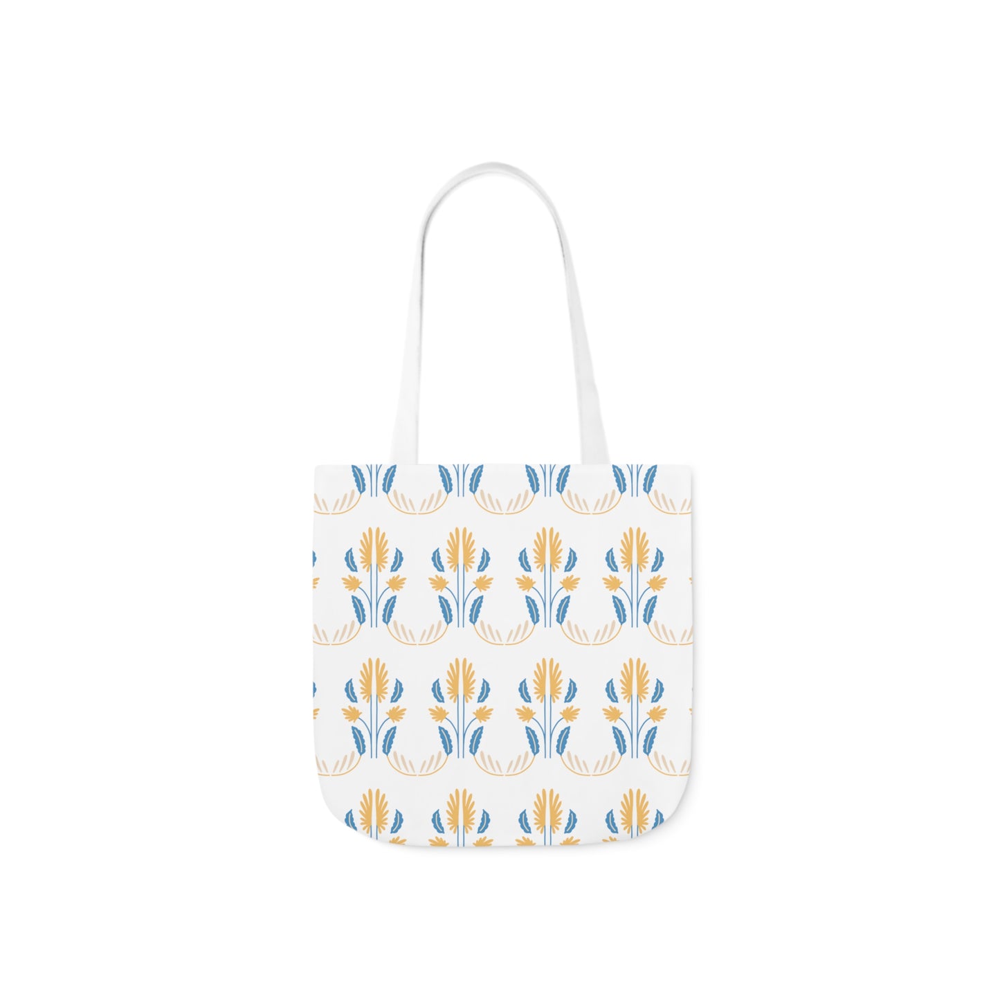 Yellow and Blue Floral Repeat Canvas Tote Bag, 3-Color Straps