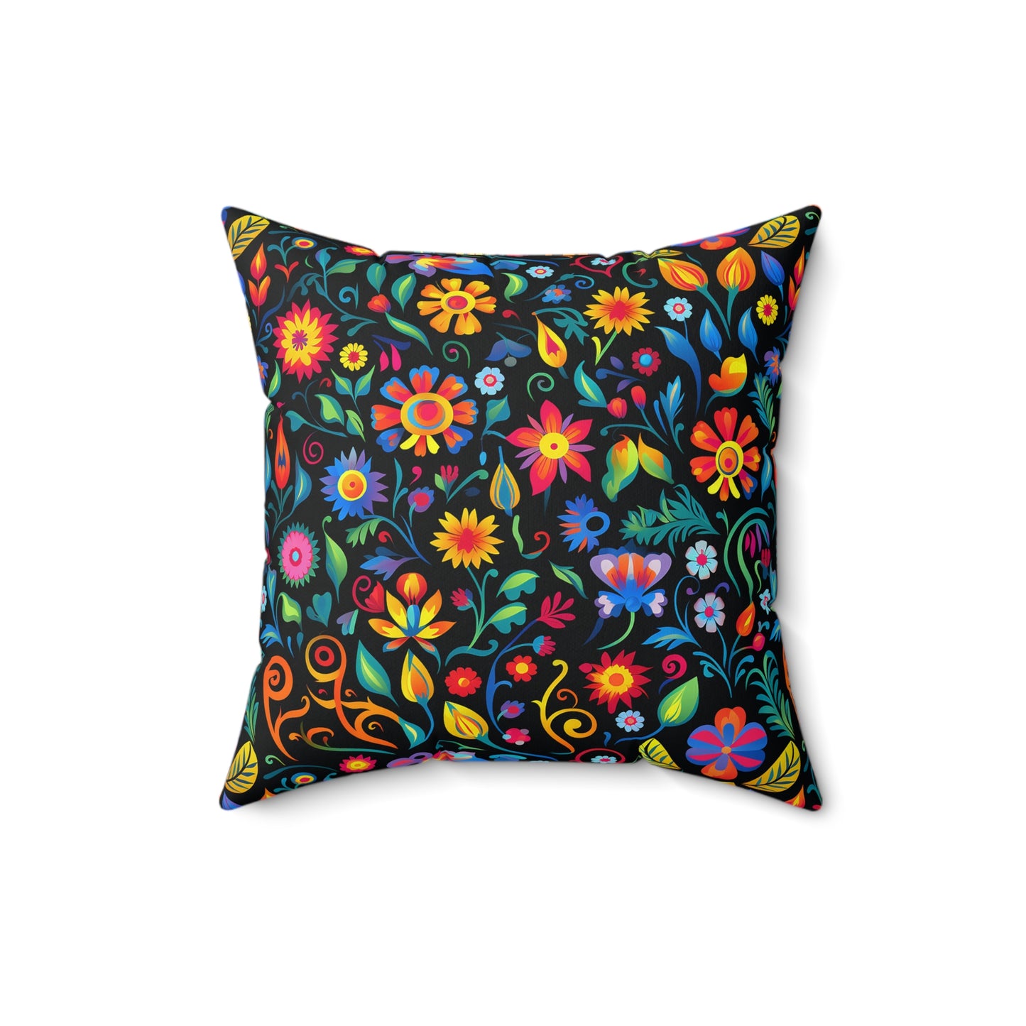 Mexican Floral Faux Suede Square Pillow