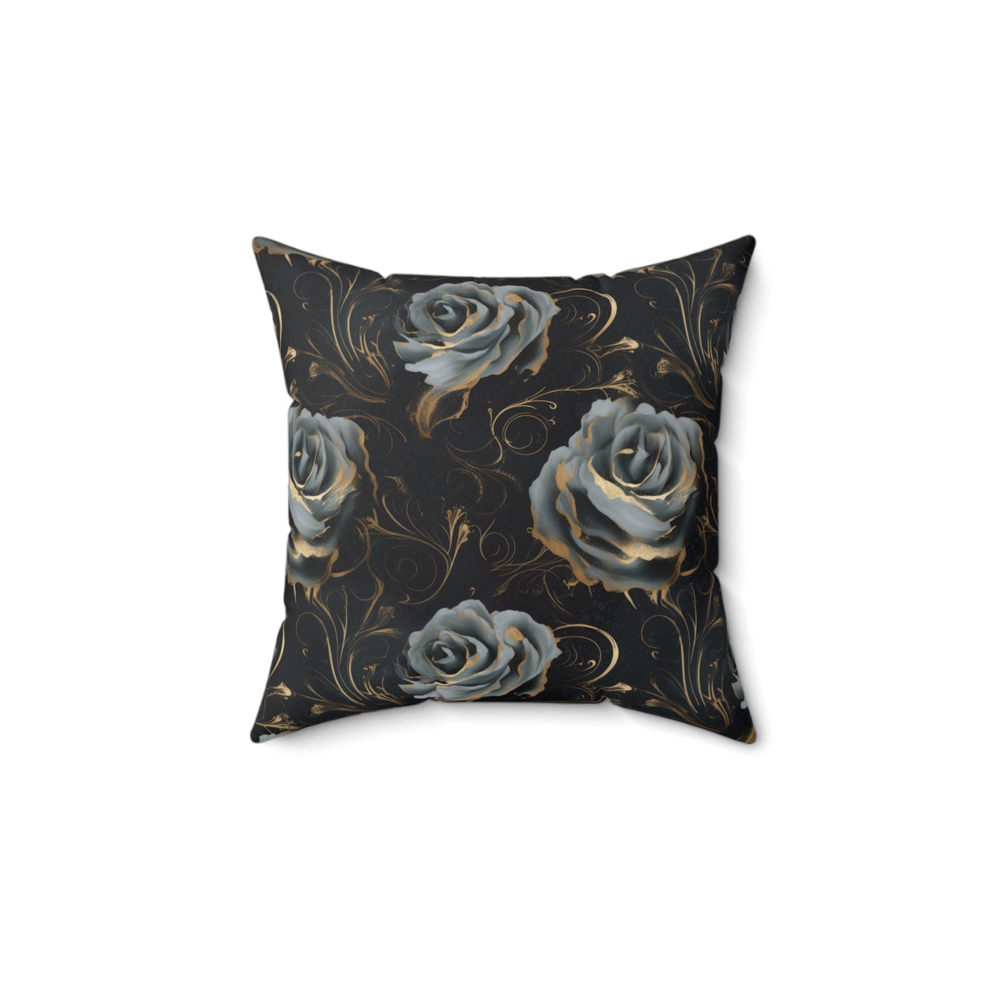 Black Blue Rose Spun Polyester Square Pillow