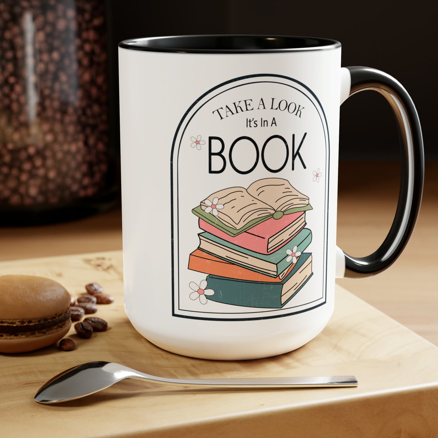 Take A Look It's In A Book Stack Two-Tone Coffee Mugs, 15oz