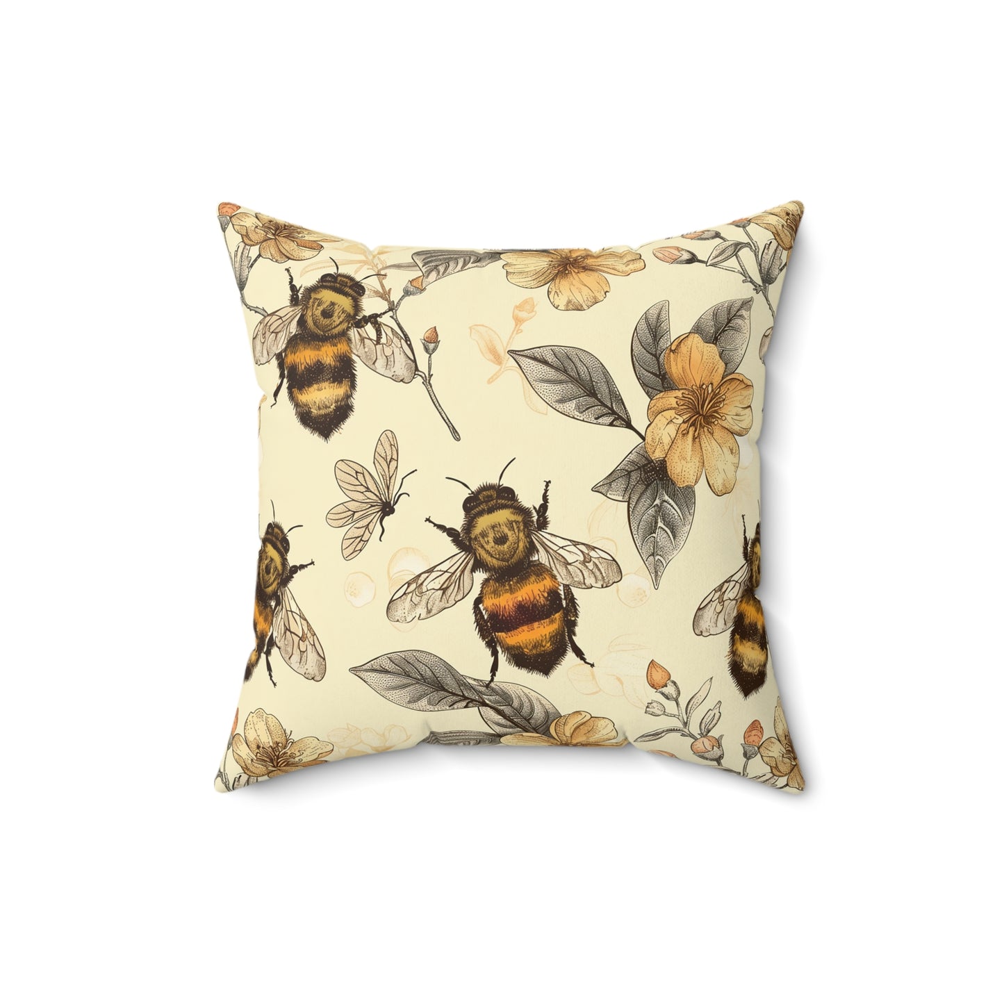 Vintage Bees Faux Suede Square Pillow