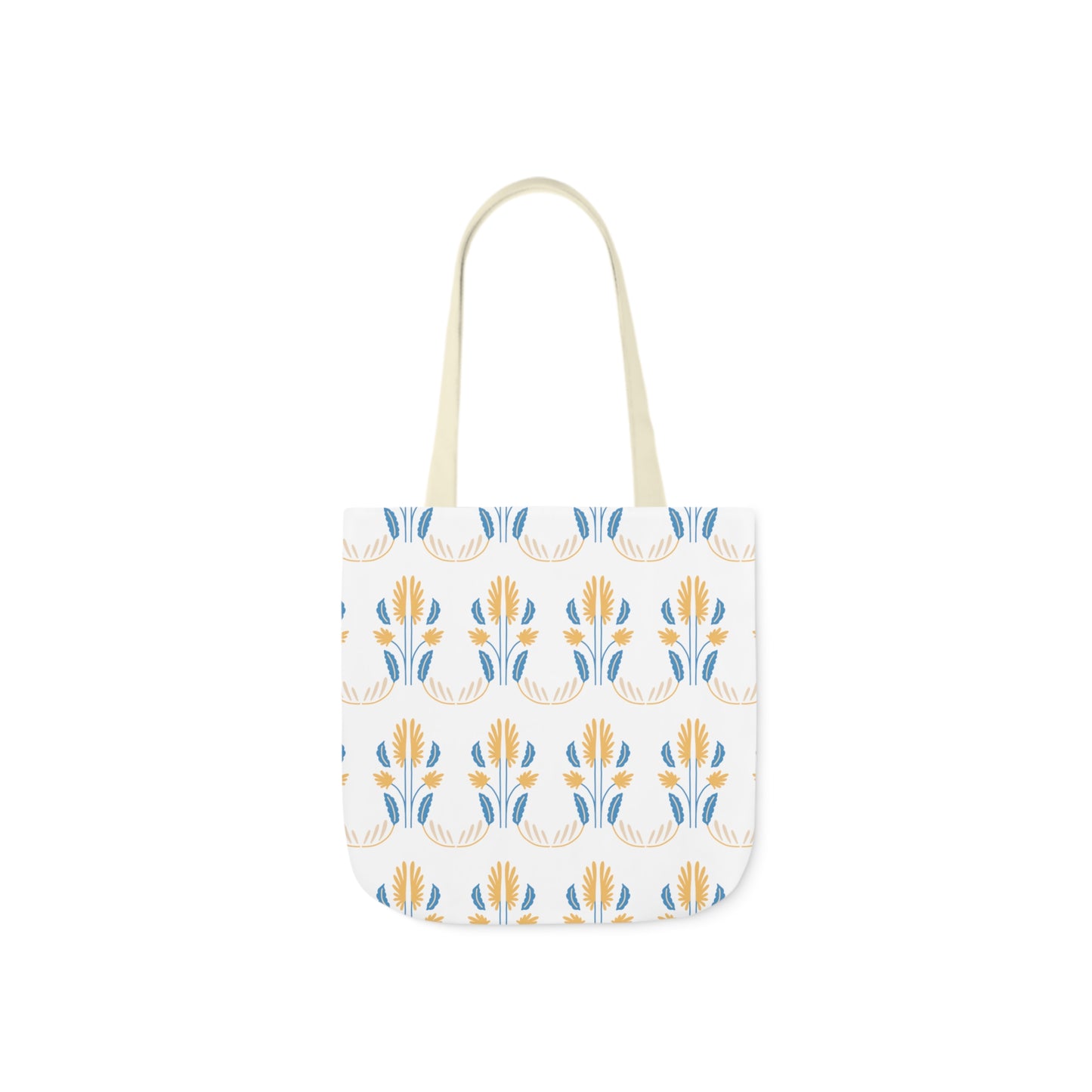 Yellow and Blue Floral Repeat Canvas Tote Bag, 3-Color Straps