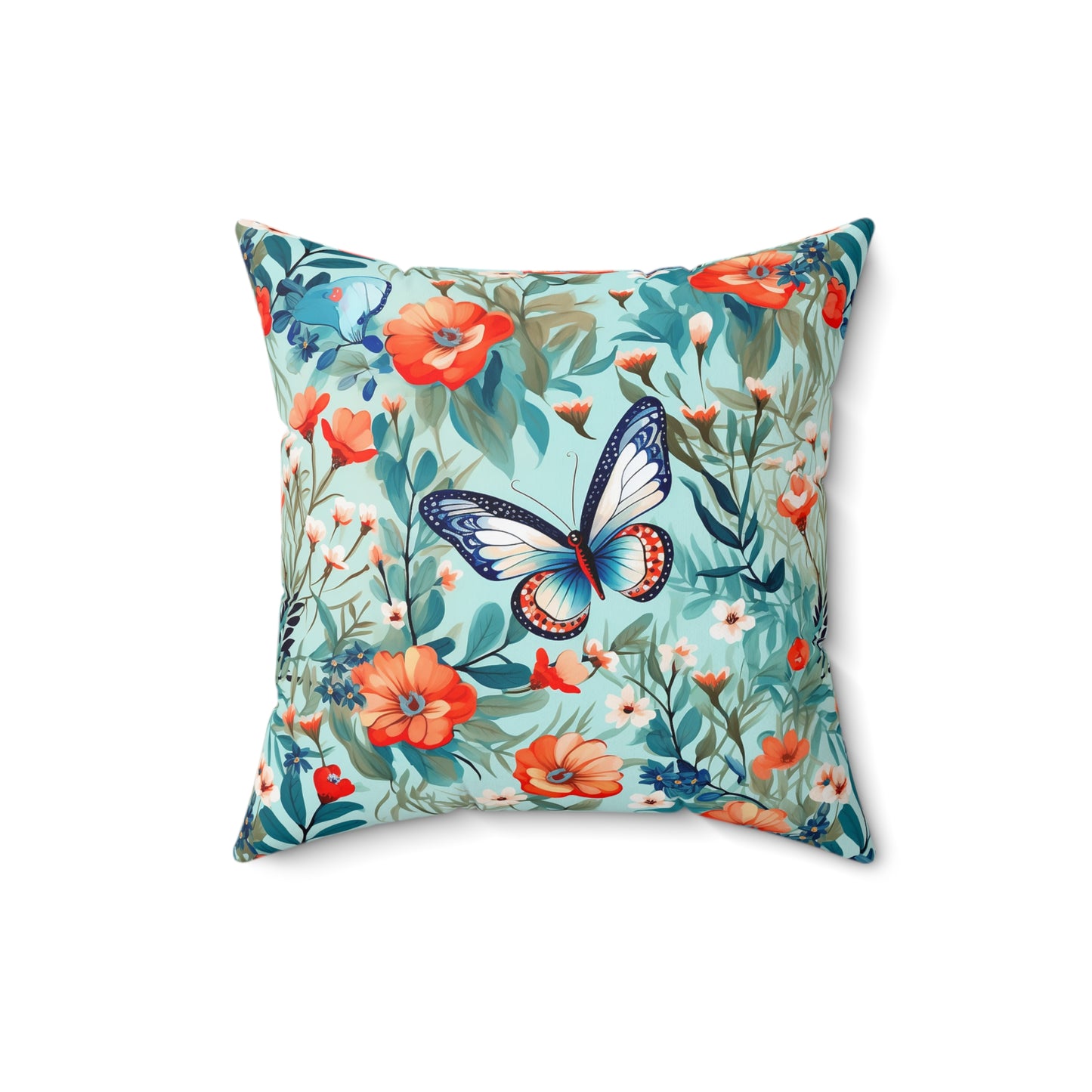 Butterfly Floral Faux Suede Square Pillow