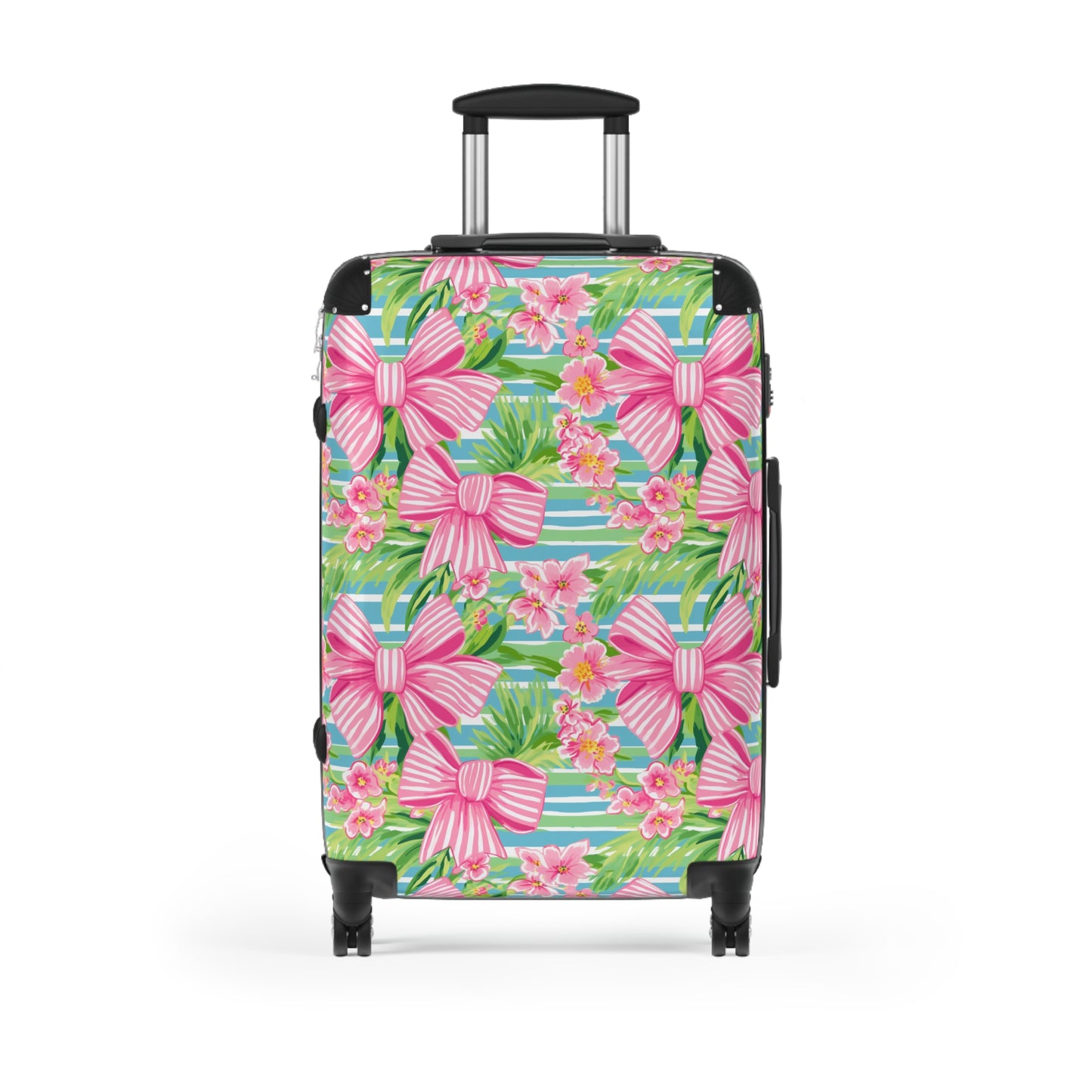 Preppy Pink Bows Striped Suitcase