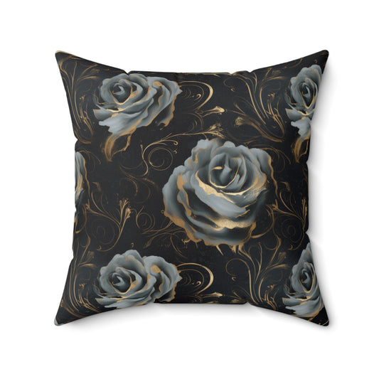 Black Blue Rose Spun Polyester Square Pillow