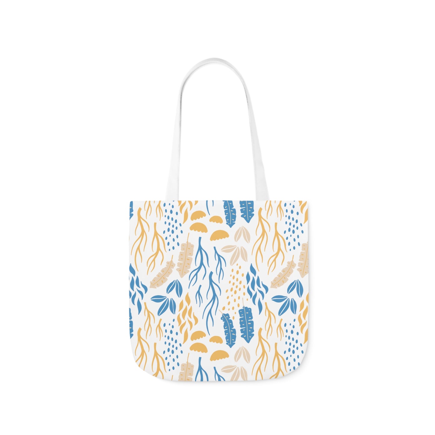 Yellow and Blue Floral Canvas Tote Bag, 2-Color Straps