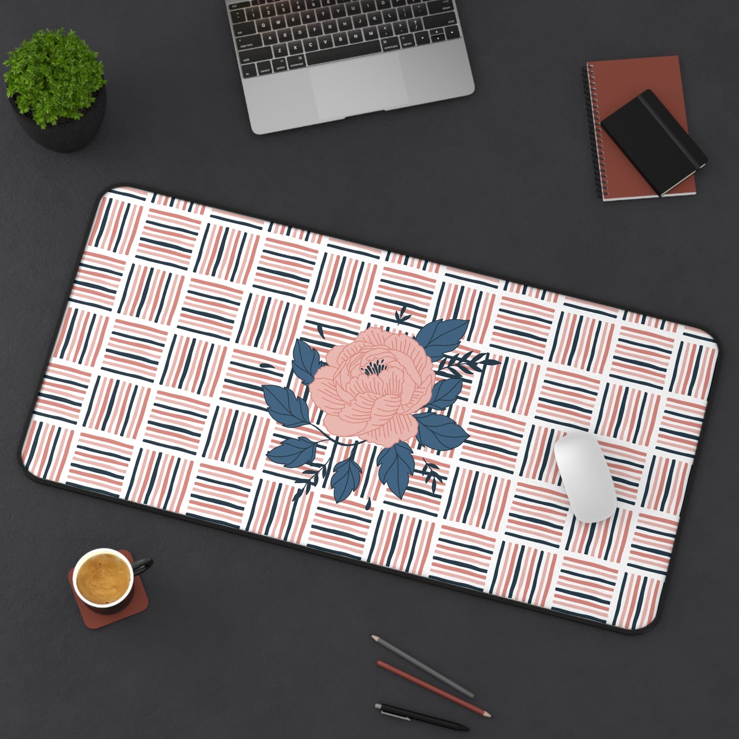 Pink Floral Crosshatch Desk Mat