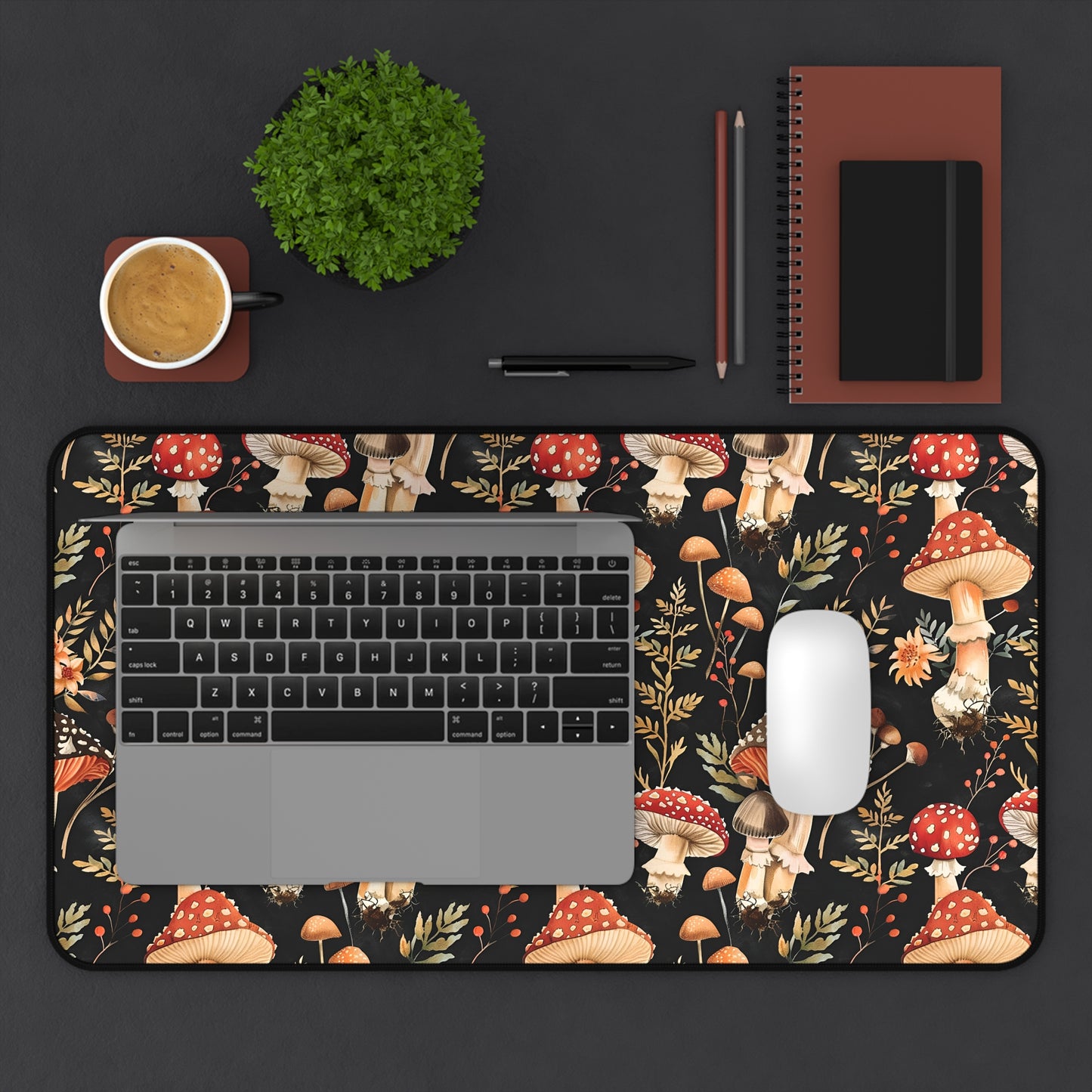 Red Mushroom Dark Desk Mat