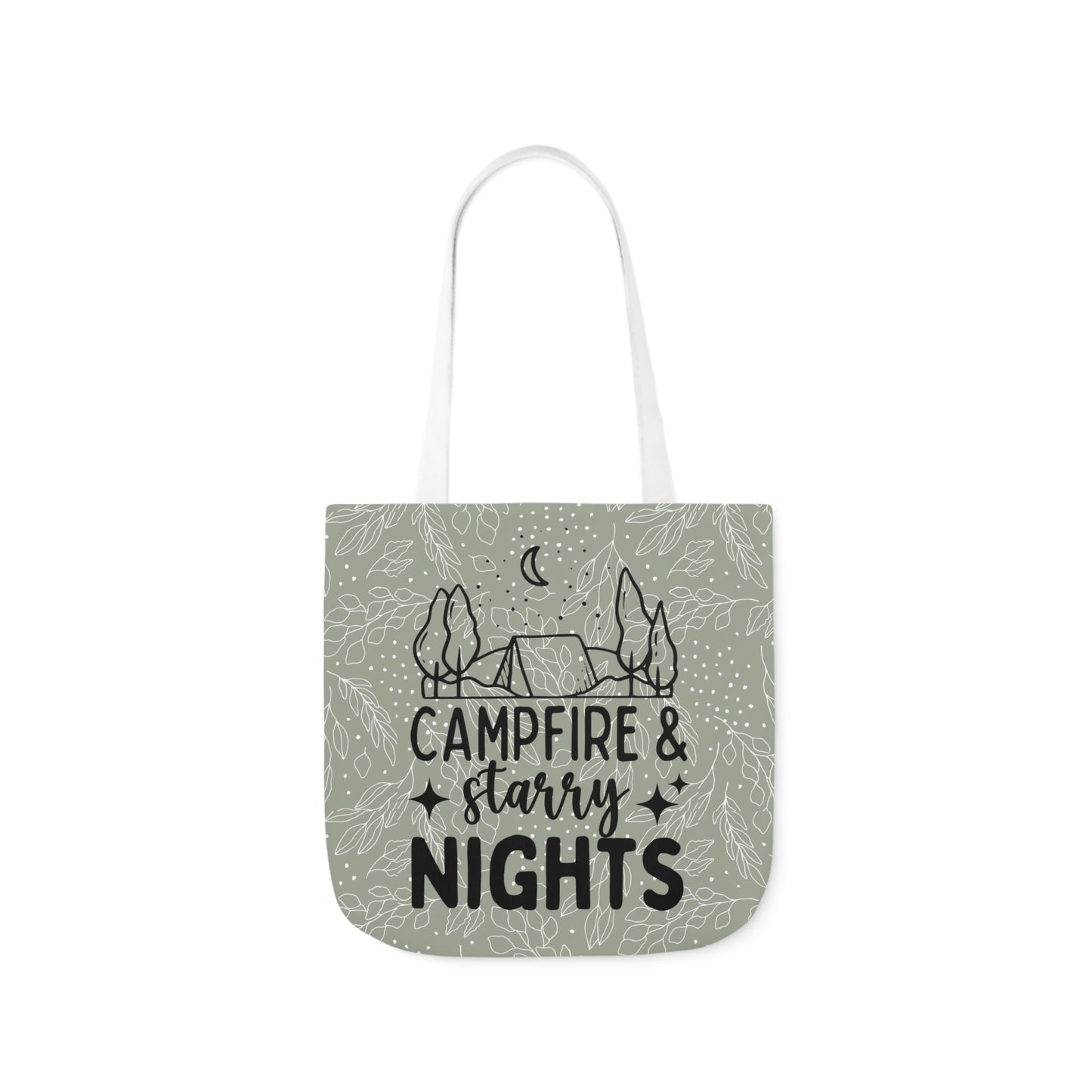 Green Floral Campfire & Starry Nights Canvas Tote Bag, 3-Color Straps