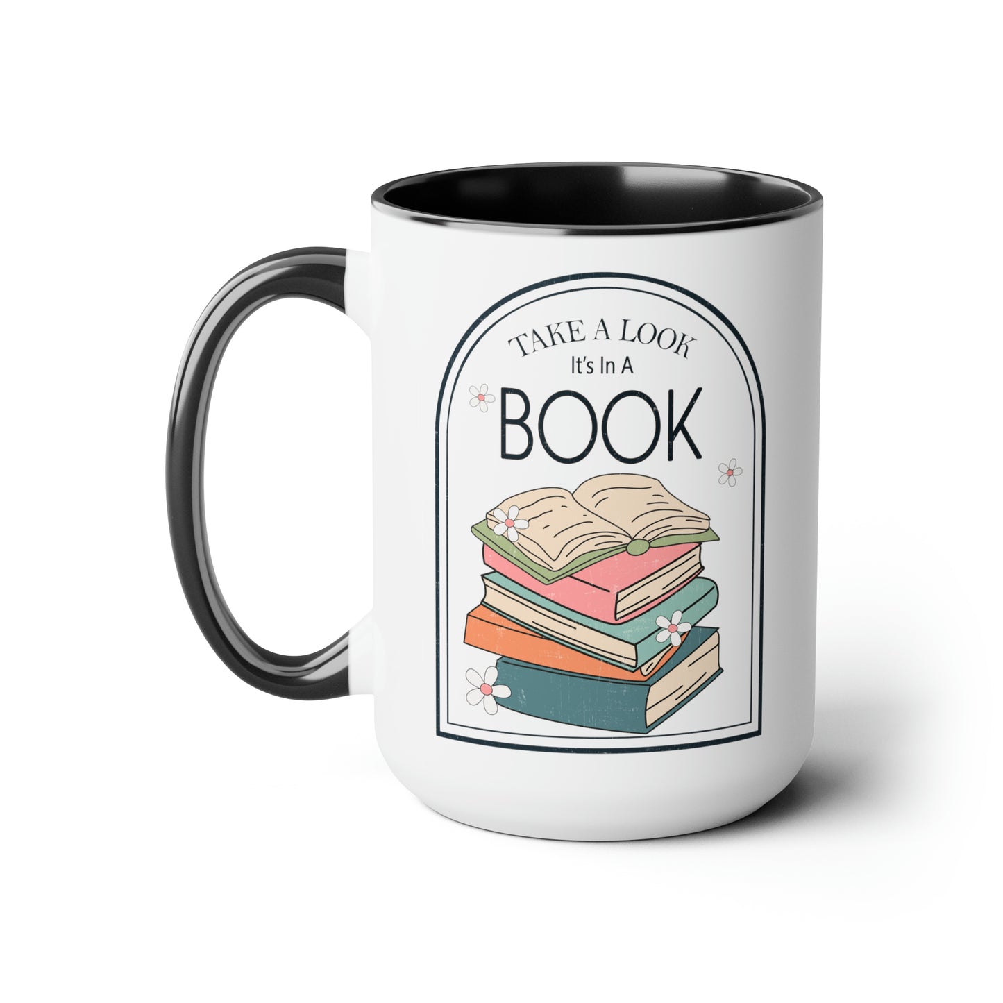 Take A Look It's In A Book Stack Two-Tone Coffee Mugs, 15oz