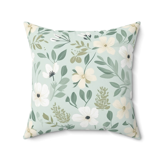 Sage Floral Faux Suede Square Pillow