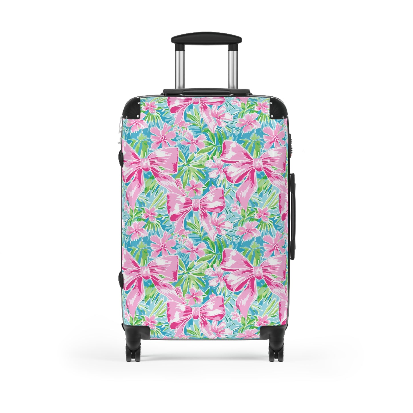 Preppy Pink Bows Bright Floral Suitcase