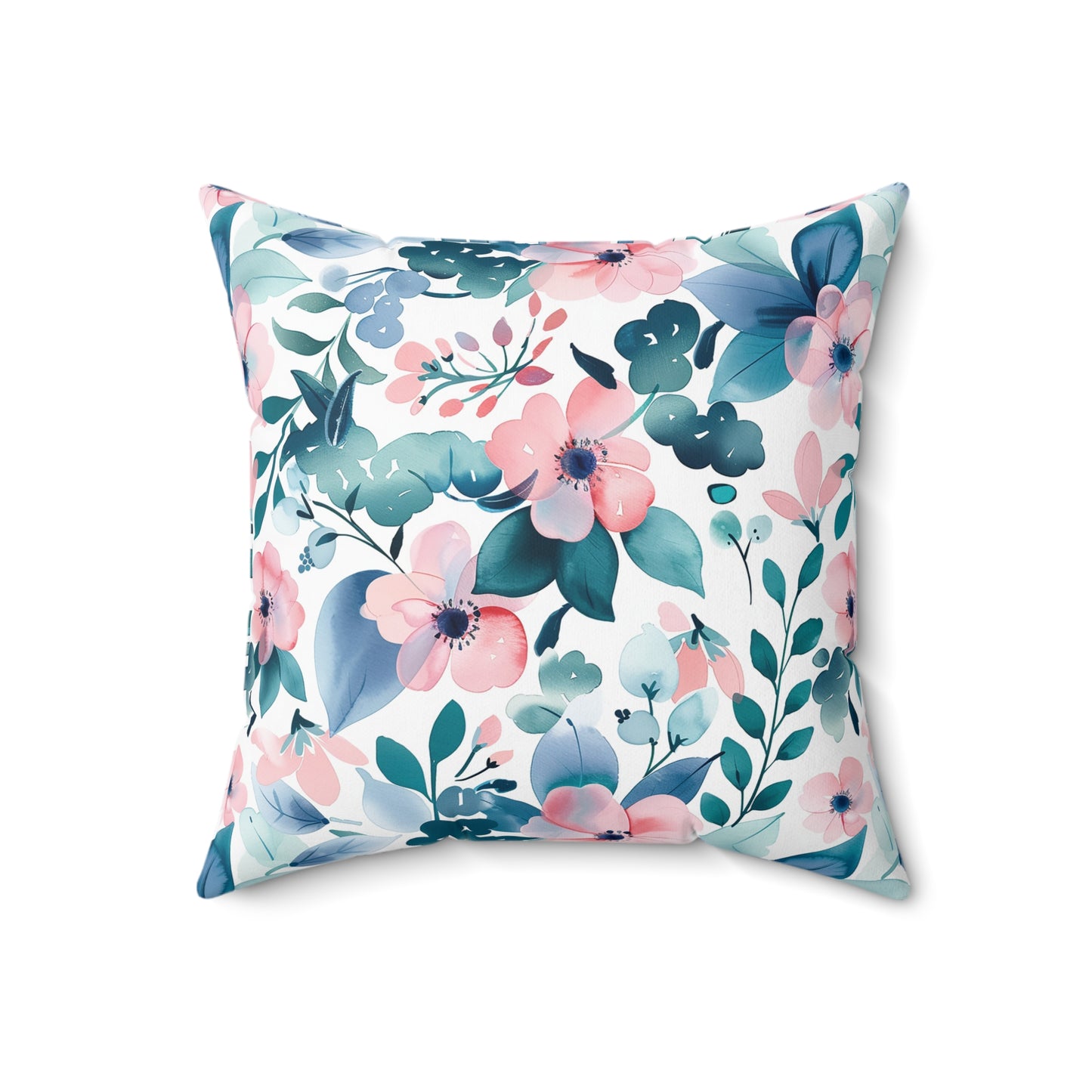 Pink and Teal Floral Faux Suede Square Pillow