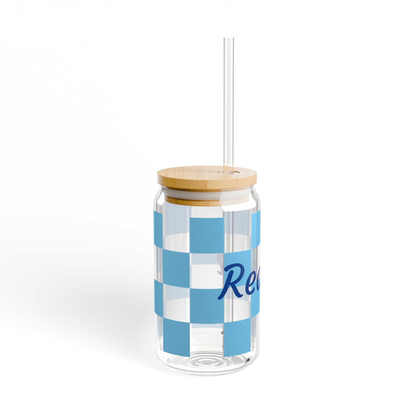 Personalized Light Blue Checkerboard Sipper Glass, 16oz