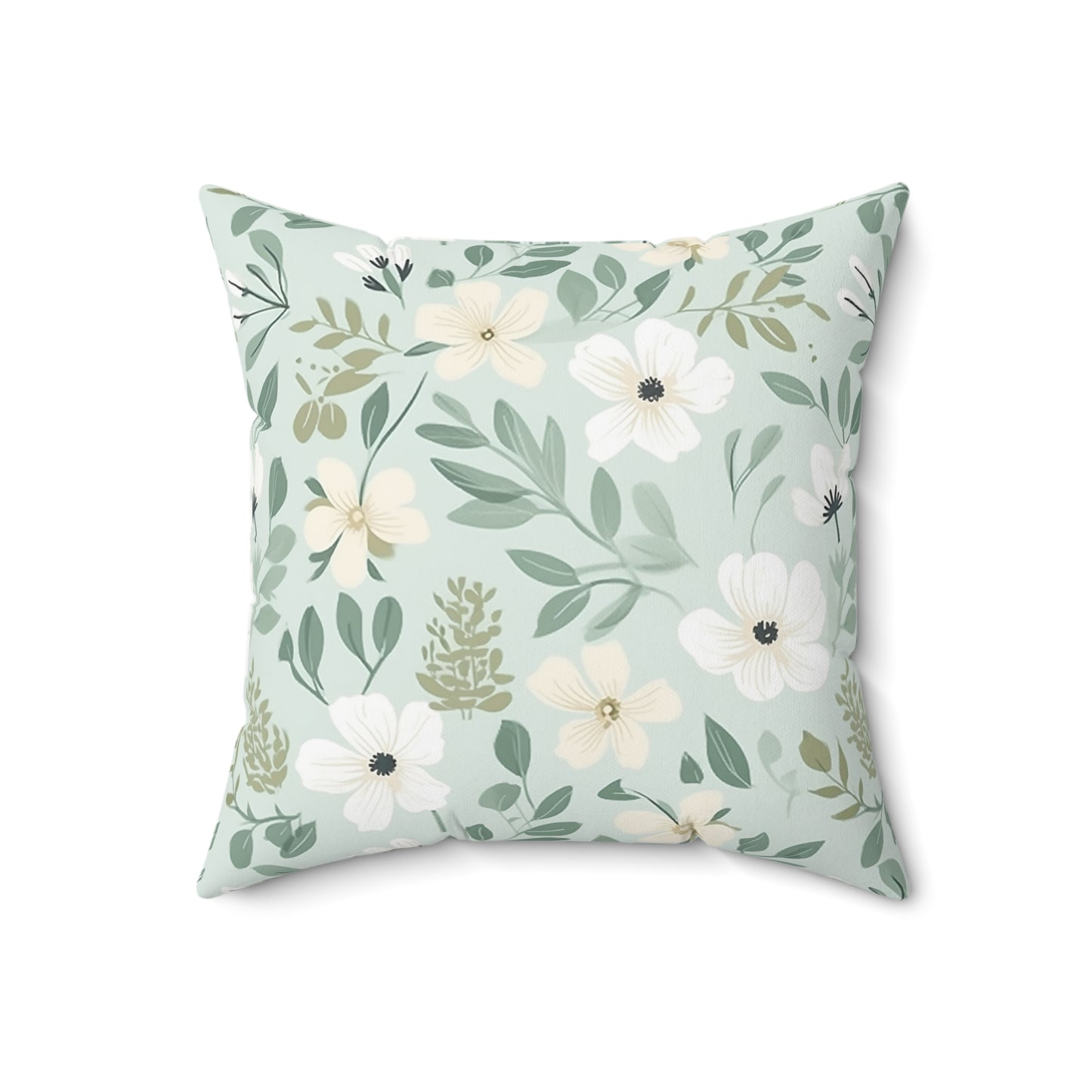 Sage Floral Faux Suede Square Pillow