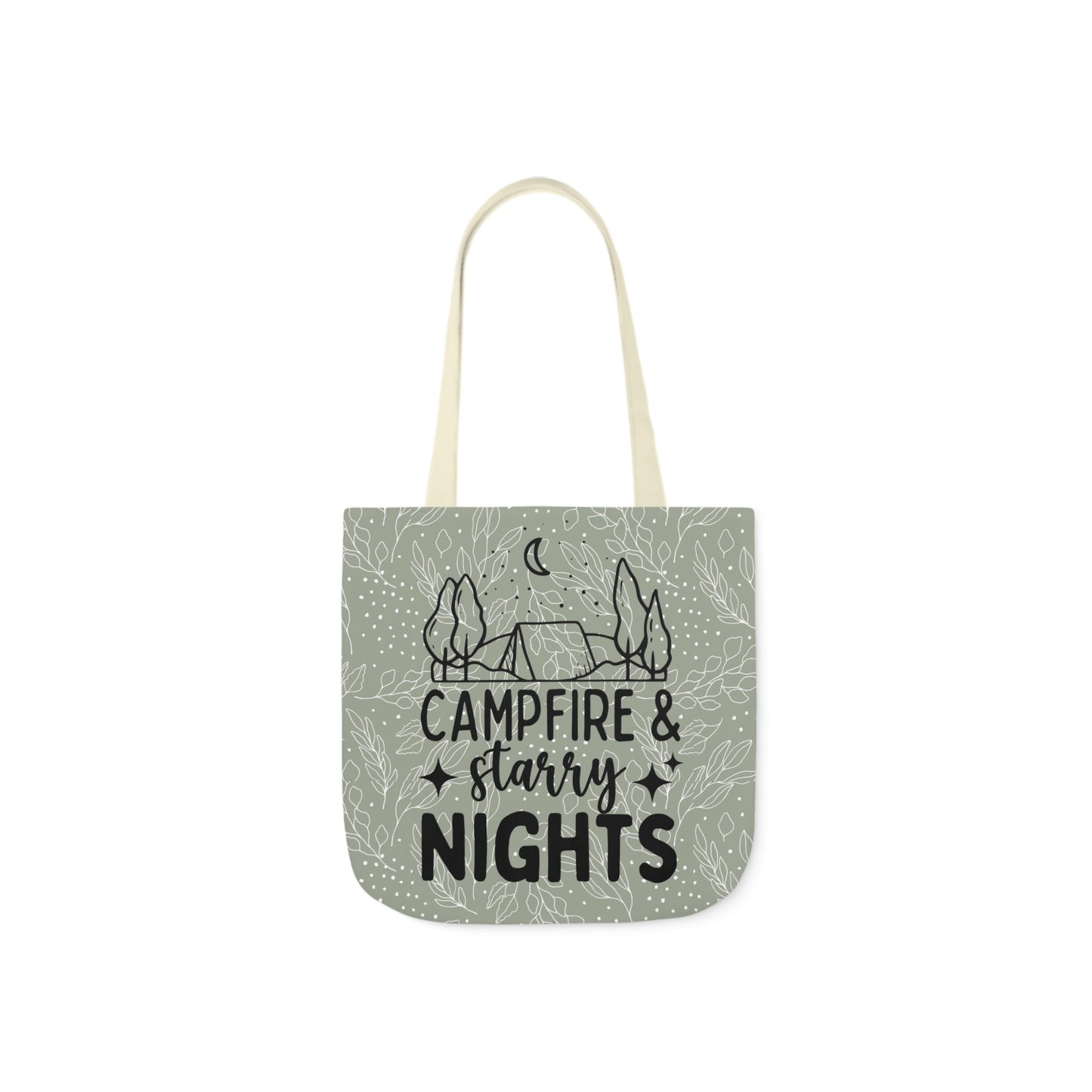 Green Floral Campfire & Starry Nights Canvas Tote Bag, 3-Color Straps