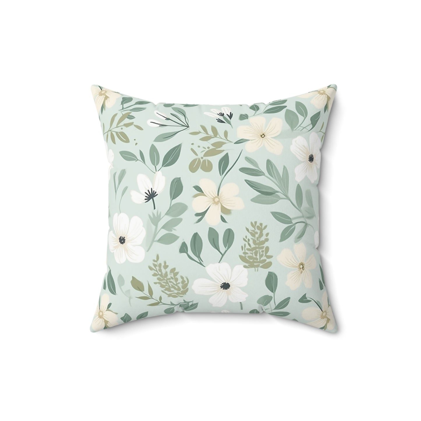 Sage Floral Faux Suede Square Pillow