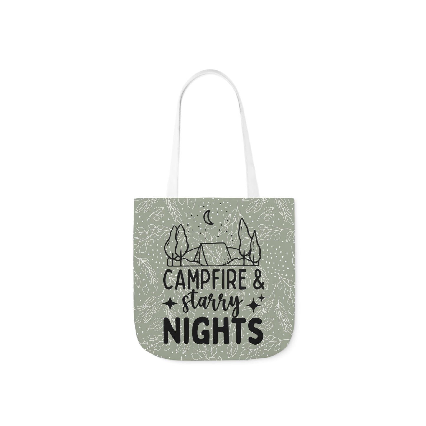 Green Floral Campfire & Starry Nights Canvas Tote Bag, 3-Color Straps