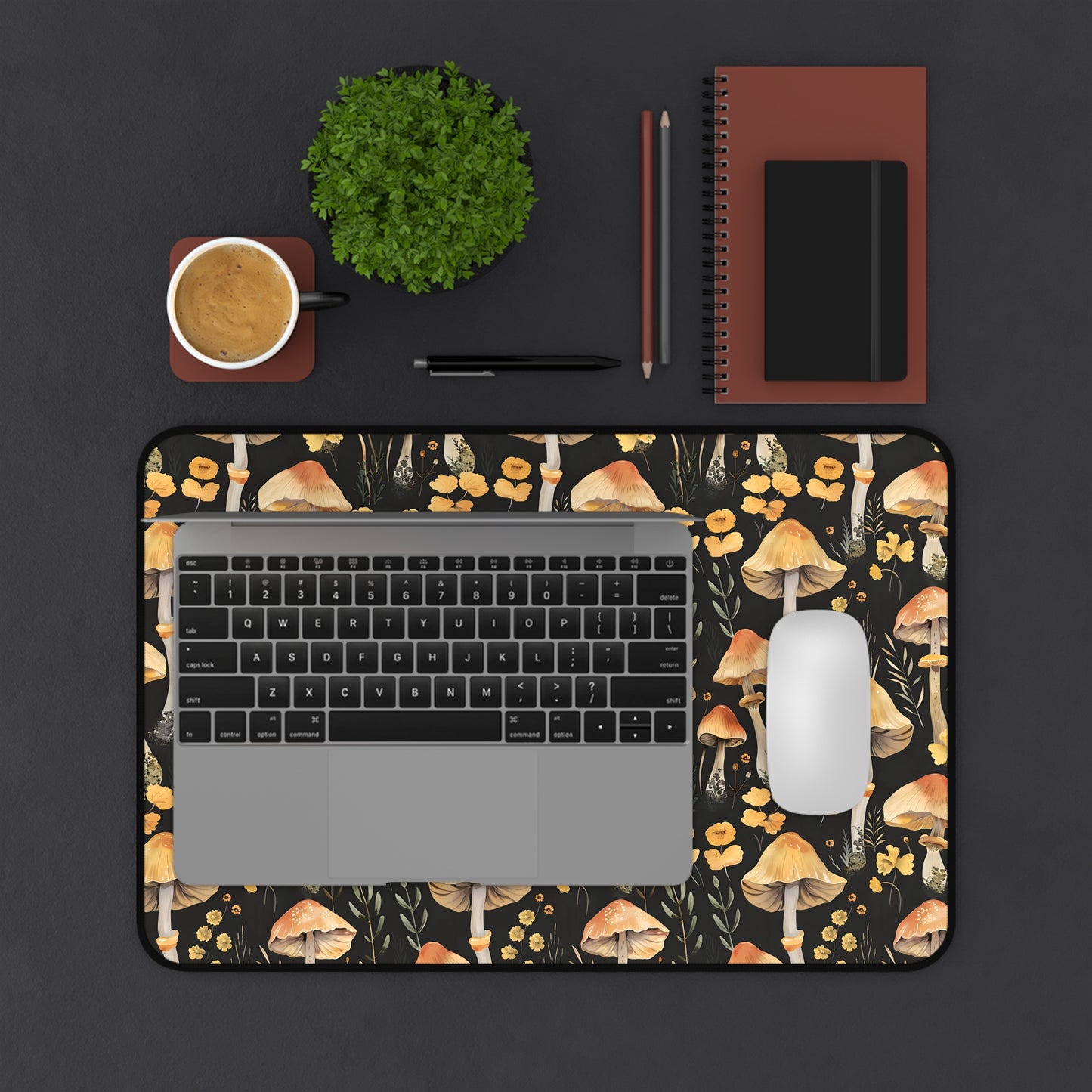 Yellow Mushroom Dark Desk Mat