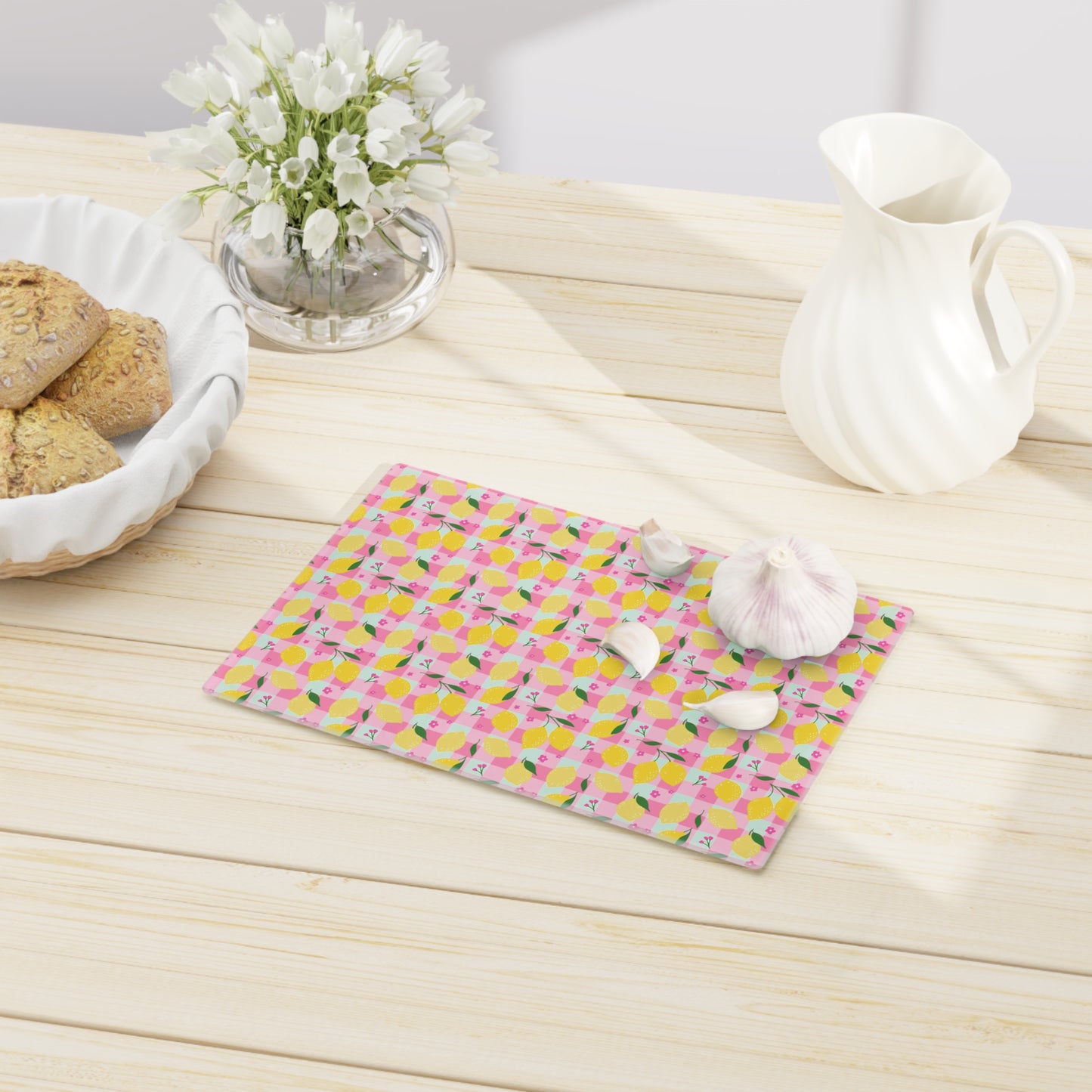 Pink Lemonade Plaid Cutting Board