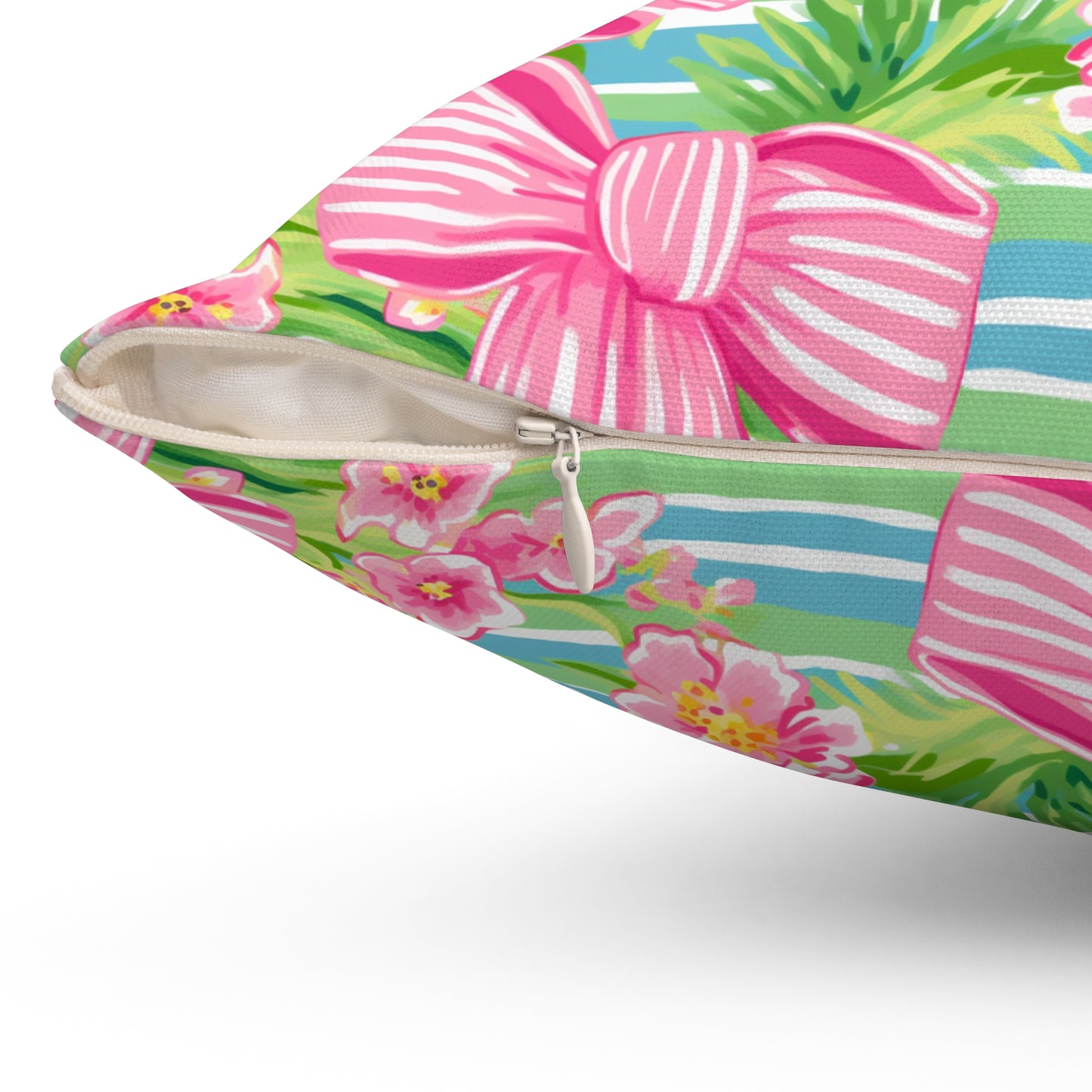 Pink Striped Bows Spun Polyester Square Pillow