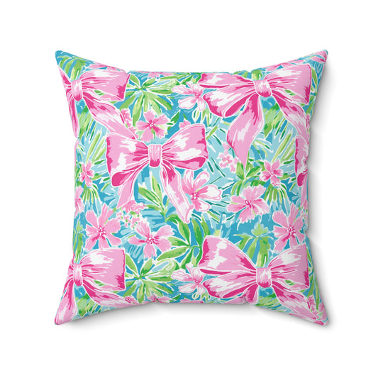 Pink Bows Bright Floral Spun Polyester Square Pillow