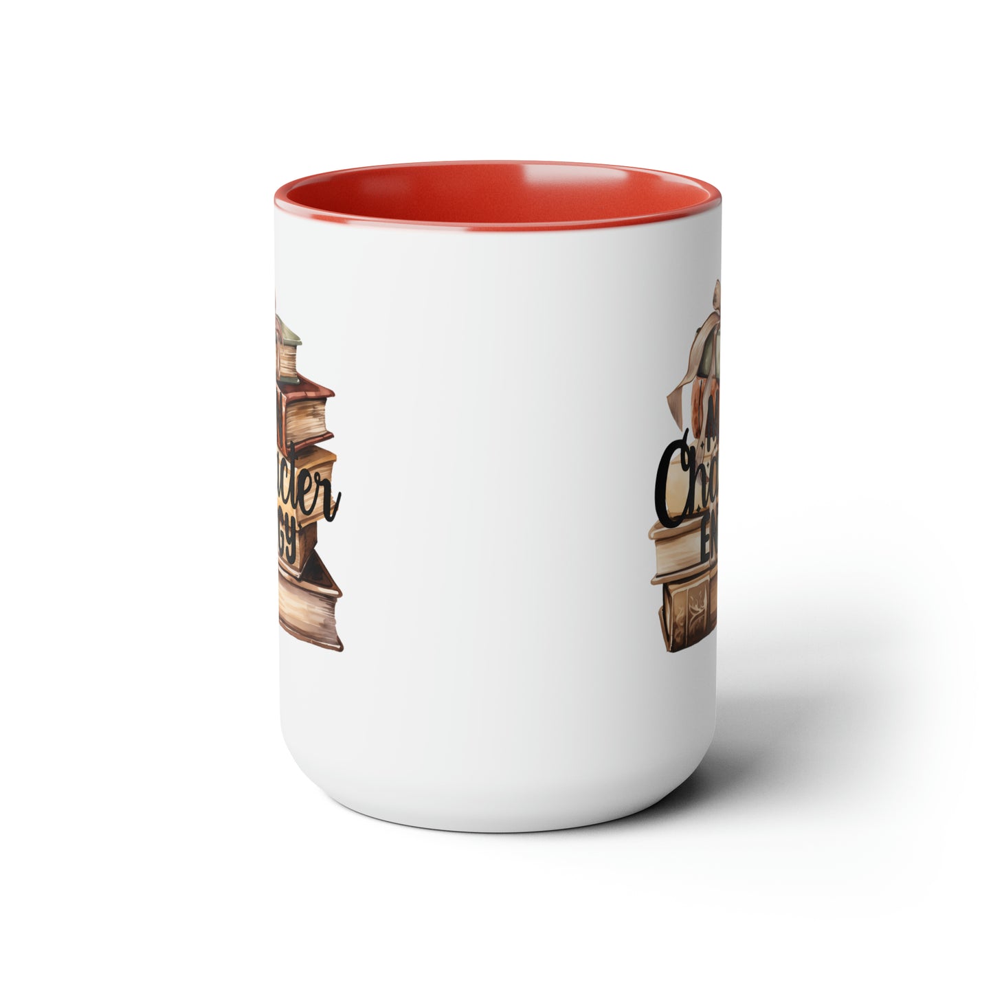 Main Character Energy Book Stack Two-Tone Coffee Mugs, 15oz