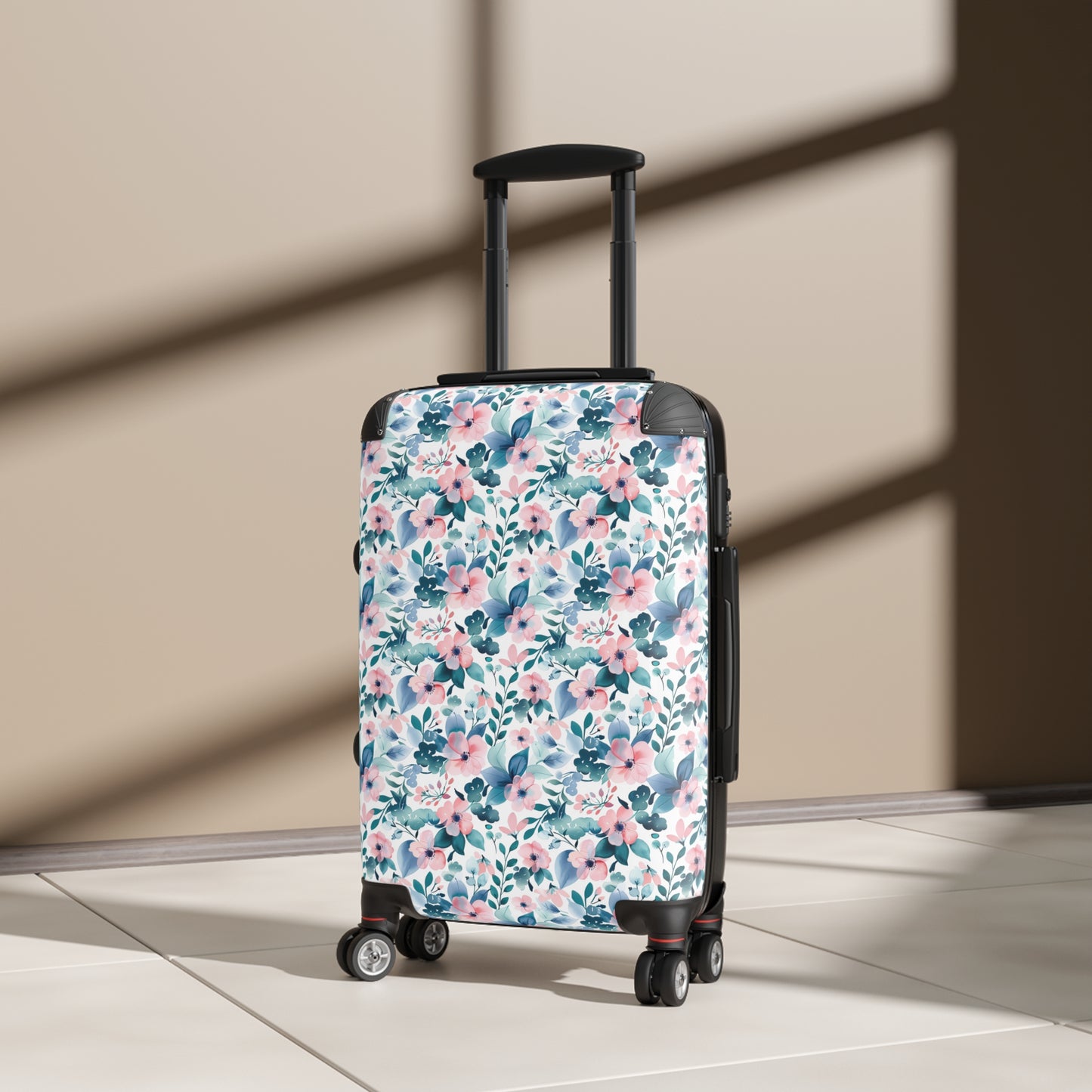 Pink and Teal Floral Suitcase