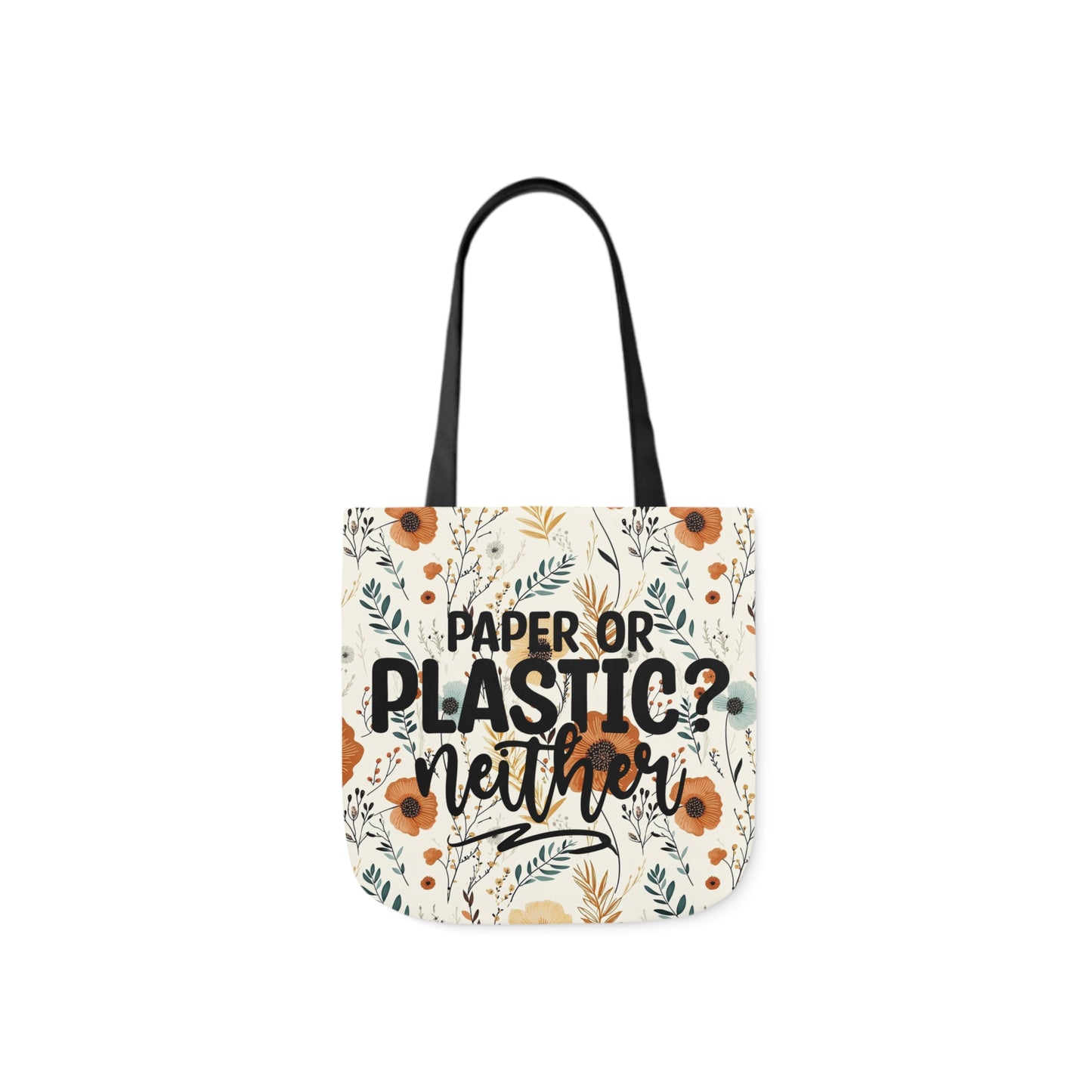 Floral Paper Or Plastic? Canvas Tote Bag, 4-Color Straps