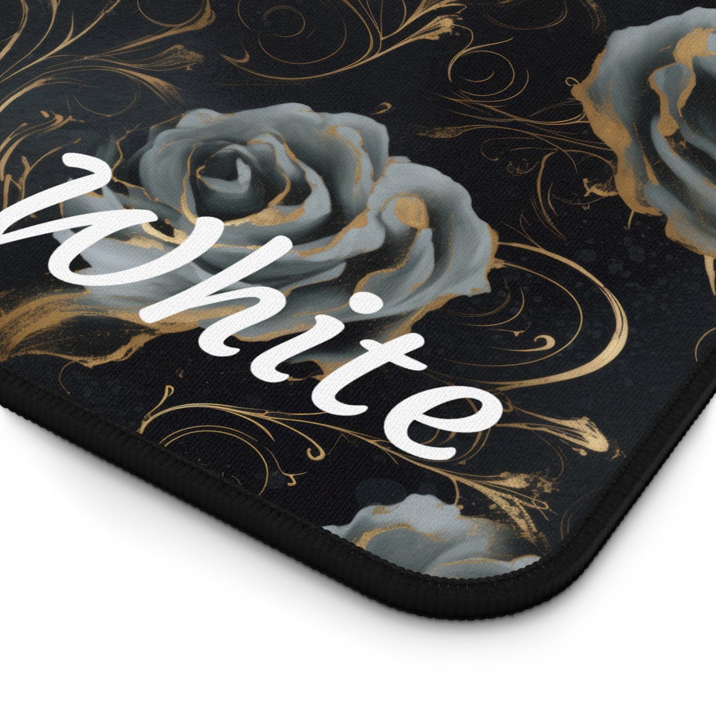 Personalized Black Blue Rose Desk Mat