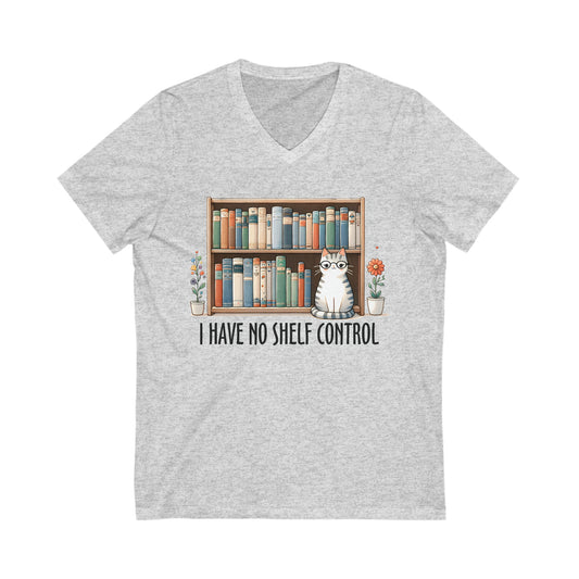 I Have No Shelf Control Cat Graphic Unisex Jersey Short Sleeve V-Neck Tee