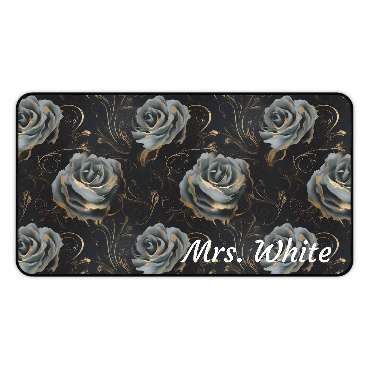 Personalized Black Blue Rose Desk Mat