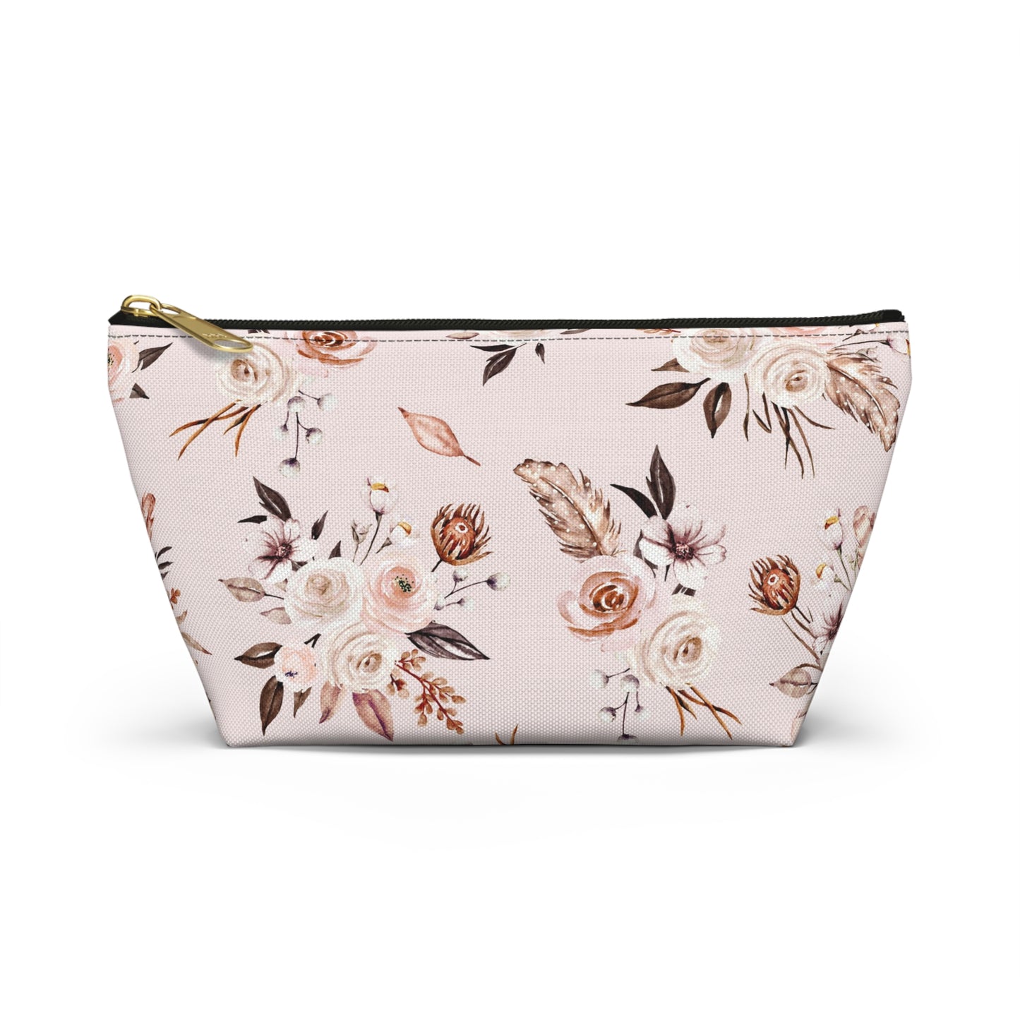 Pink Floral Accessory Pouch w T-bottom