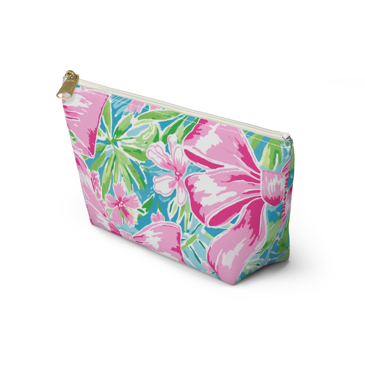 Preppy Pink Bows Bright Floral Accessory Pouch w T-bottom