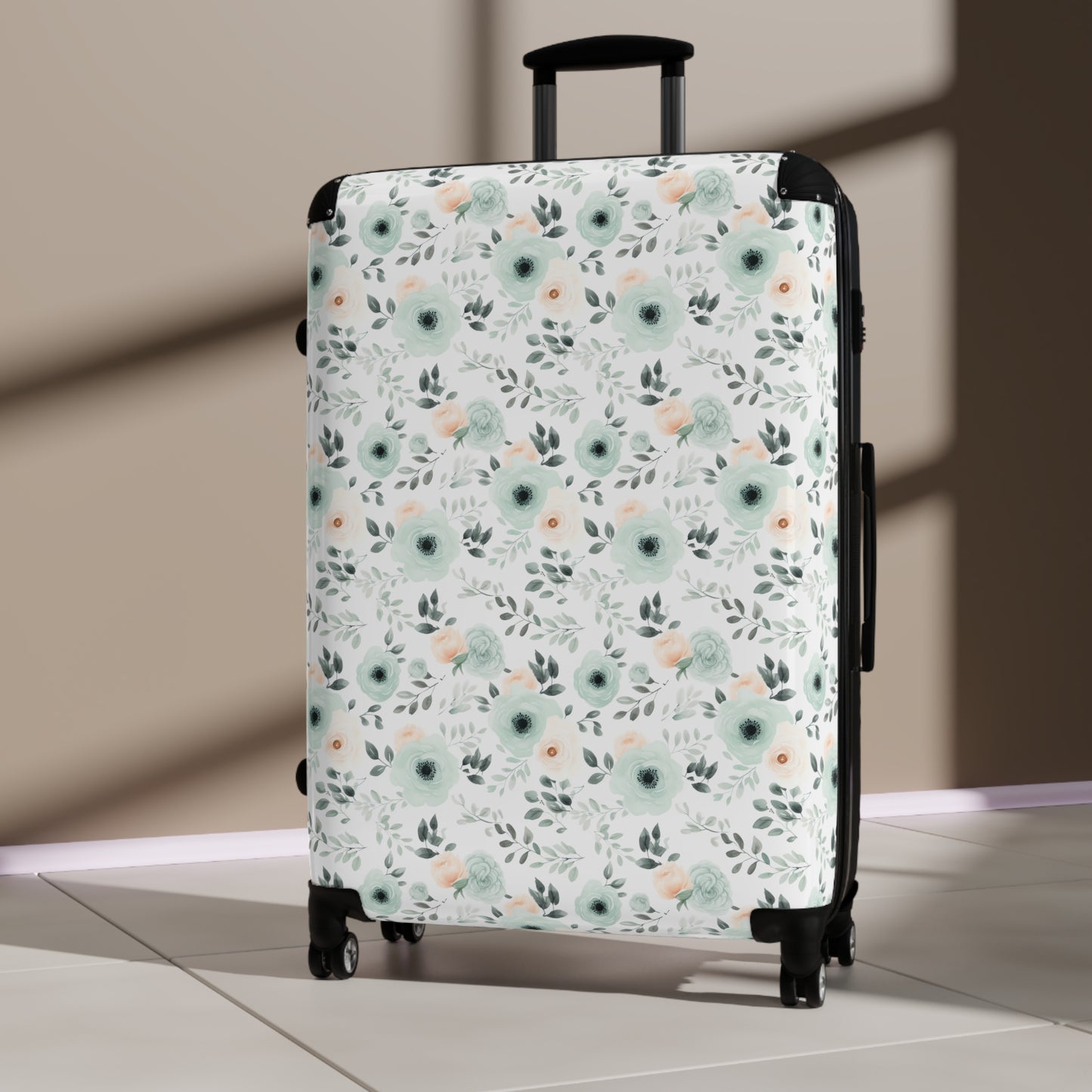 Mint Floral Suitcase