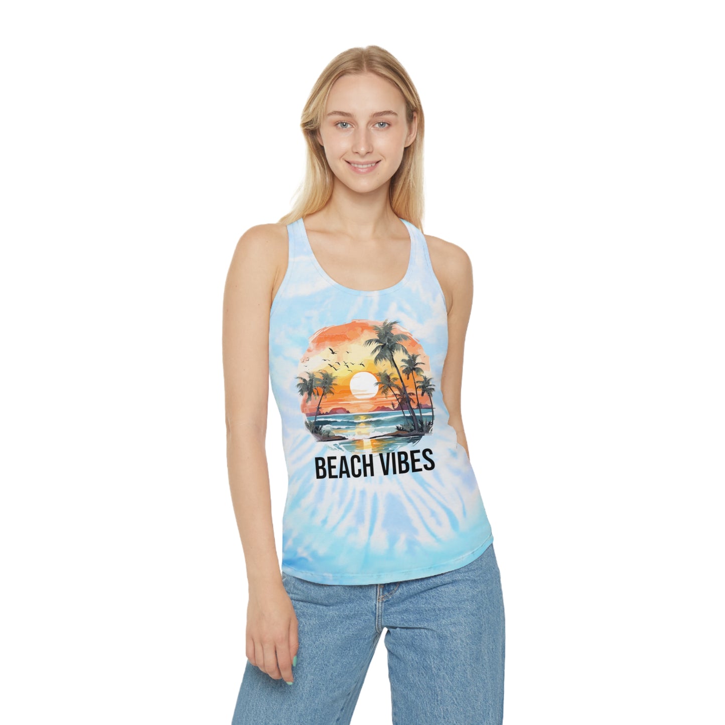 Beach Vibes Sunset Tie Dye Racerback Tank Top